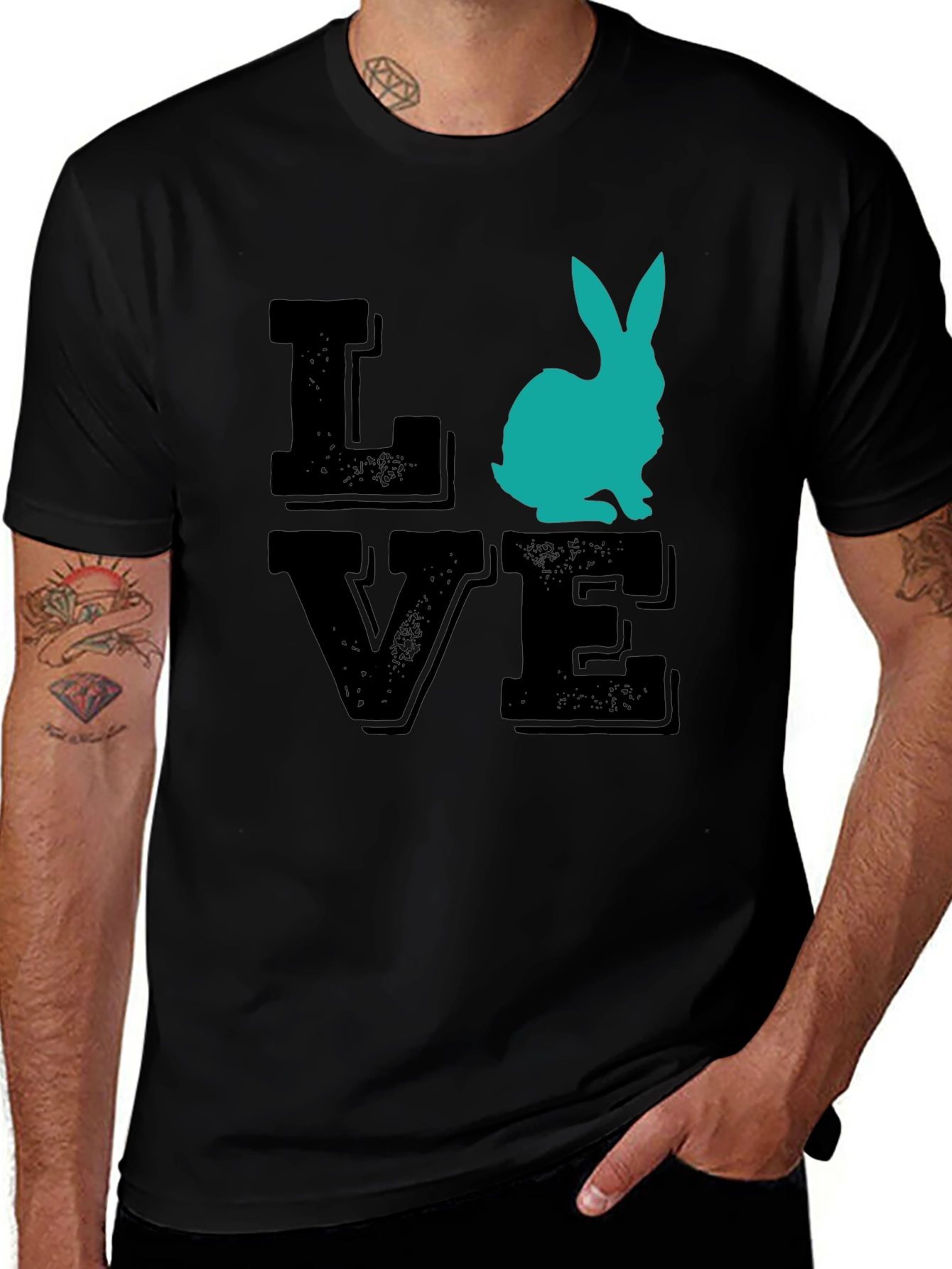 Variant 6 of Love Bunny Graphic Tee - Black Cotton T-Shirt