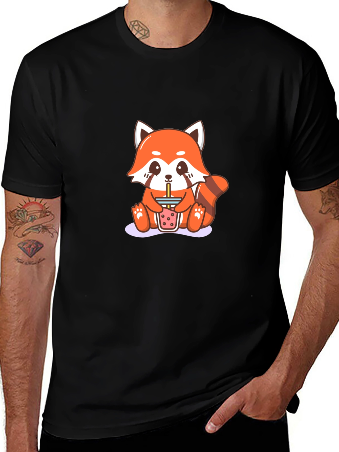 Variant 19 of Red Panda Boba Tea Graphic Tee - Unisex Black T-Shirt