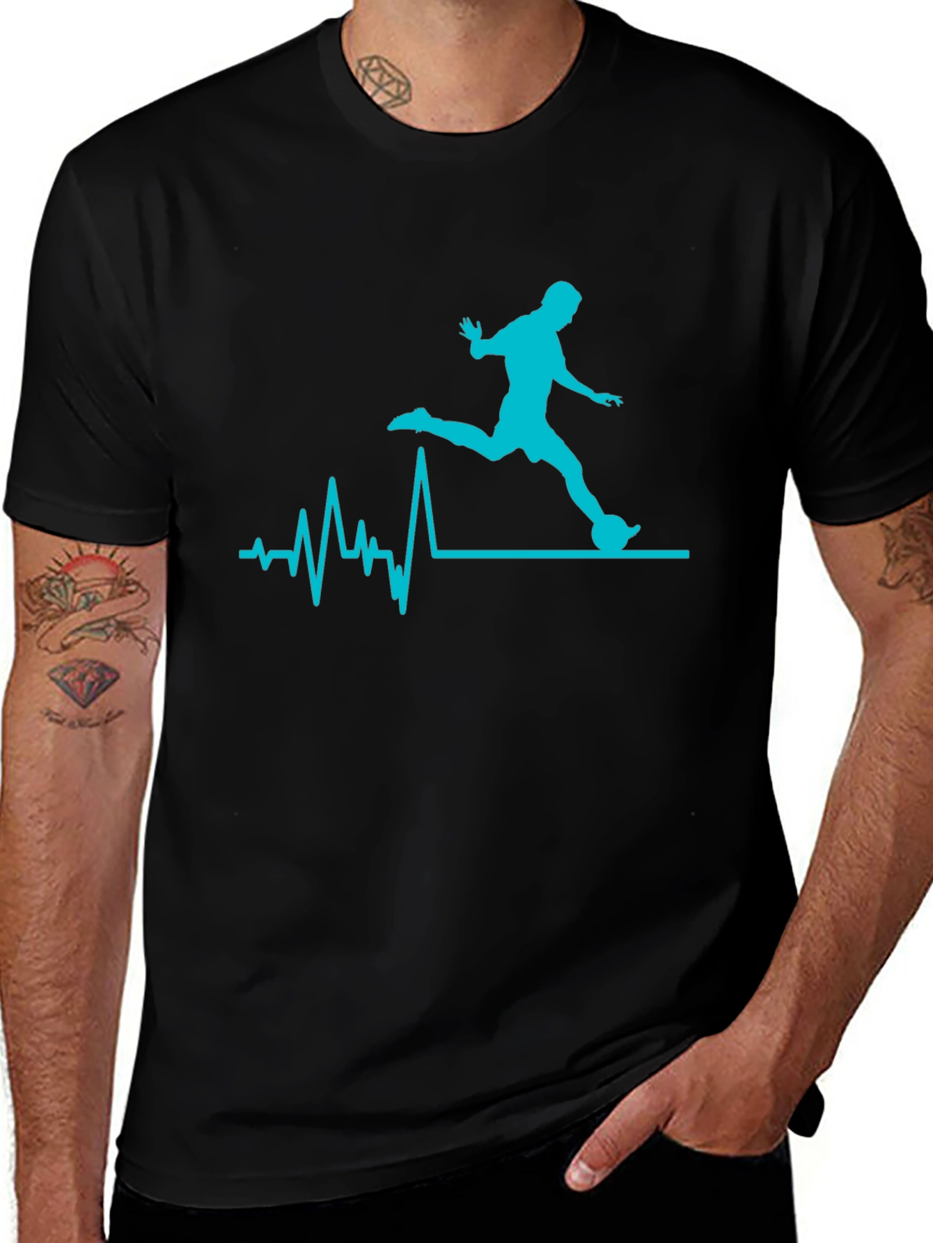 Variant 12 of Soccer Heartbeat Graphic Tee - Black Cotton T-Shirt