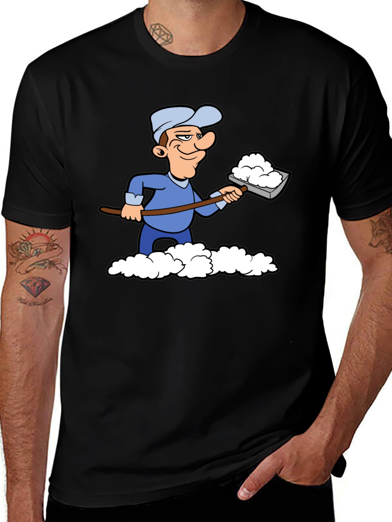Variant 9 of Funny Snow Shoveler Cartoon Black T-Shirt
