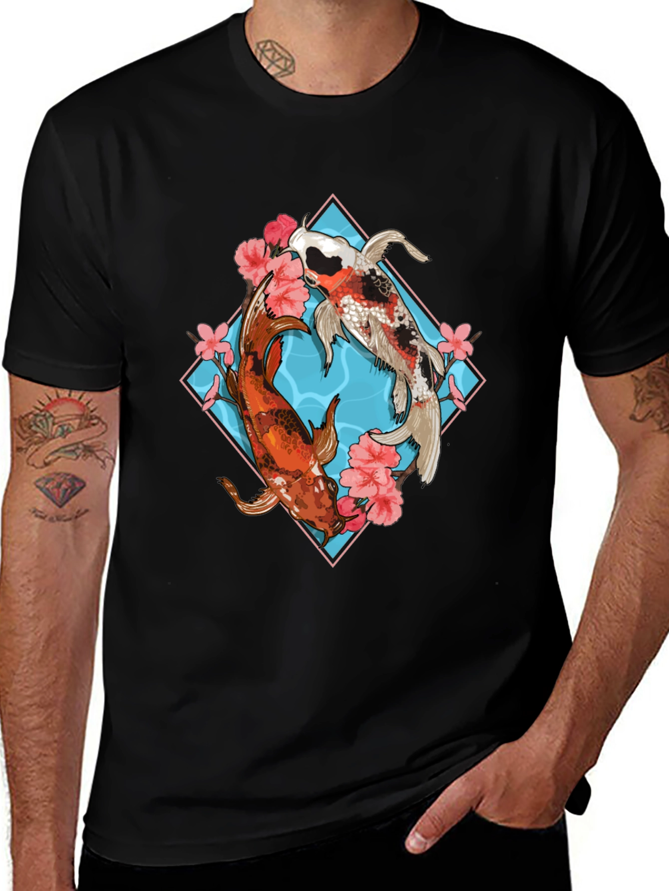 Variant 16 of Koi Fish Graphic Tee - Black T-Shirt