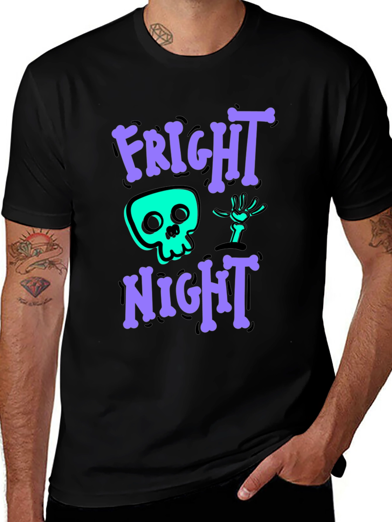 Variant 29 of Fright Night Graphic Tee - Halloween Skeleton Shirt