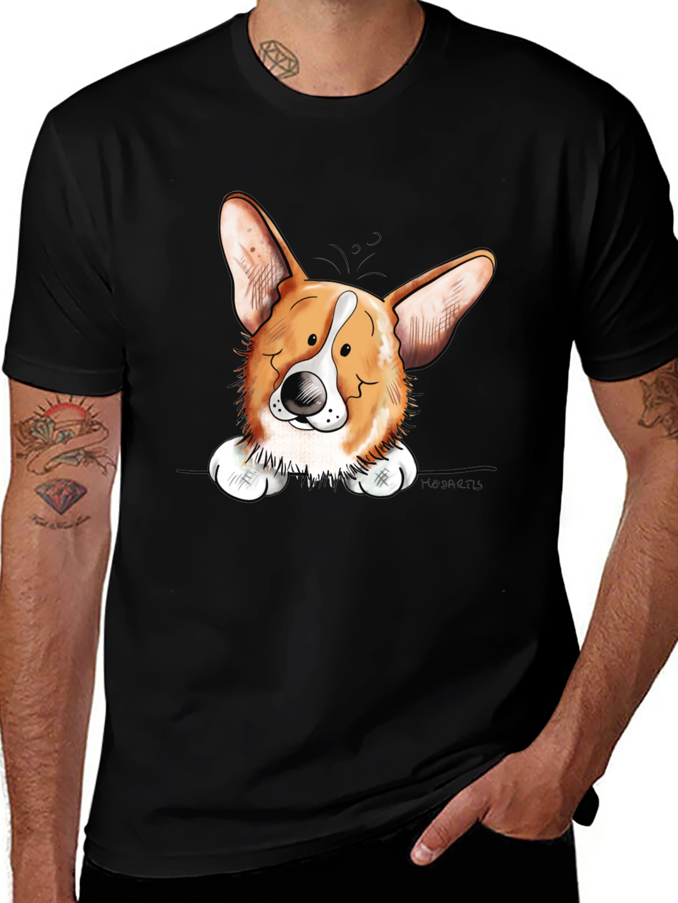 Variant 28 of Corgi Dog Graphic Print Men's Black T-Shirt