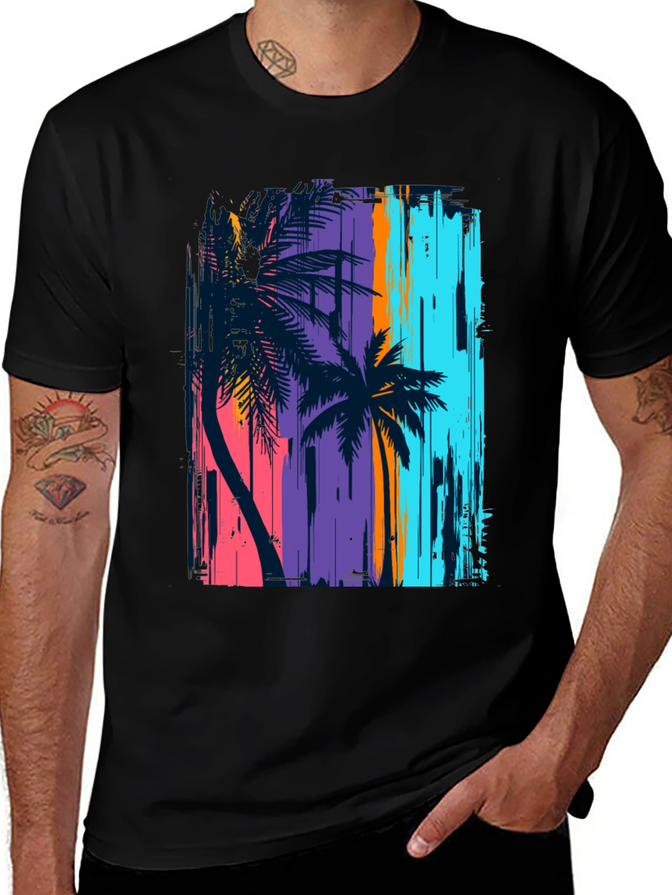 Variant 26 of Tropical Palm Tee - Vibrant Graphic Black T-Shirt