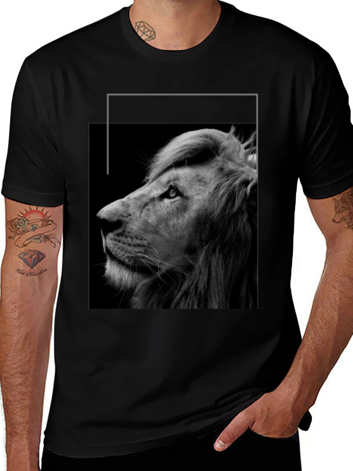 Variant 10 of Lion Portrait Graphic Tee - Black