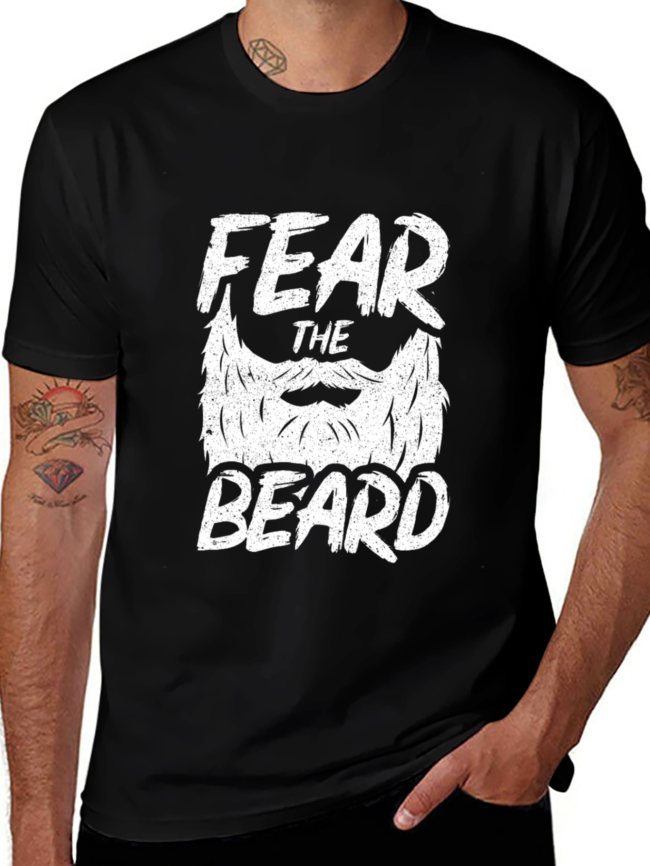 Variant 3 of Fear The Beard Graphic T-Shirt - Black Crew Neck Tee