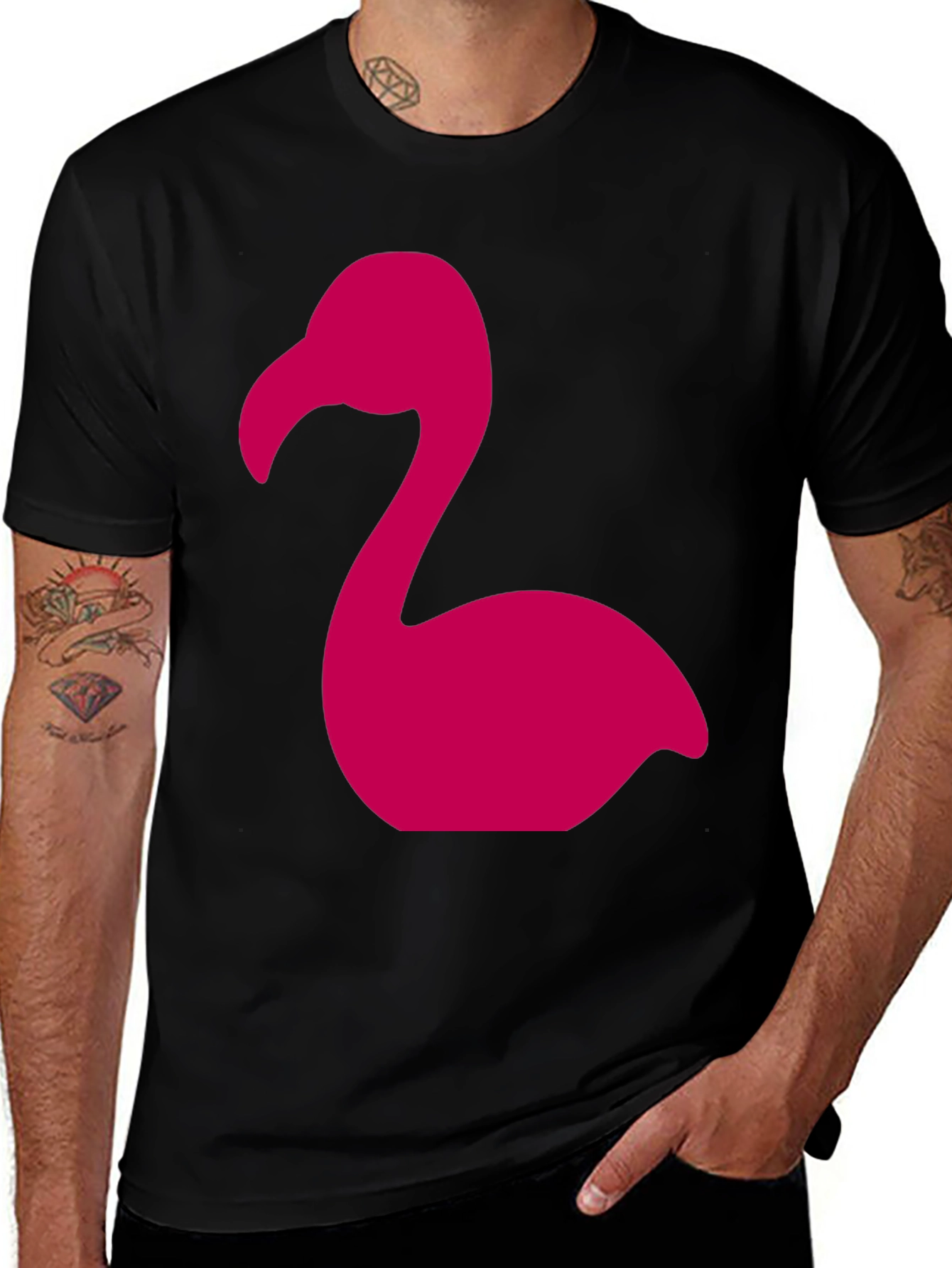 Variant 14 of Pink Flamingo Graphic Black T-Shirt