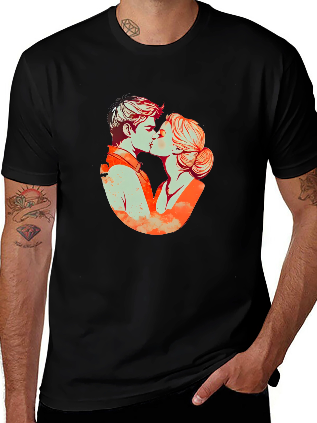 Variant 7 of Kissing Couple Graphic Tee - Black