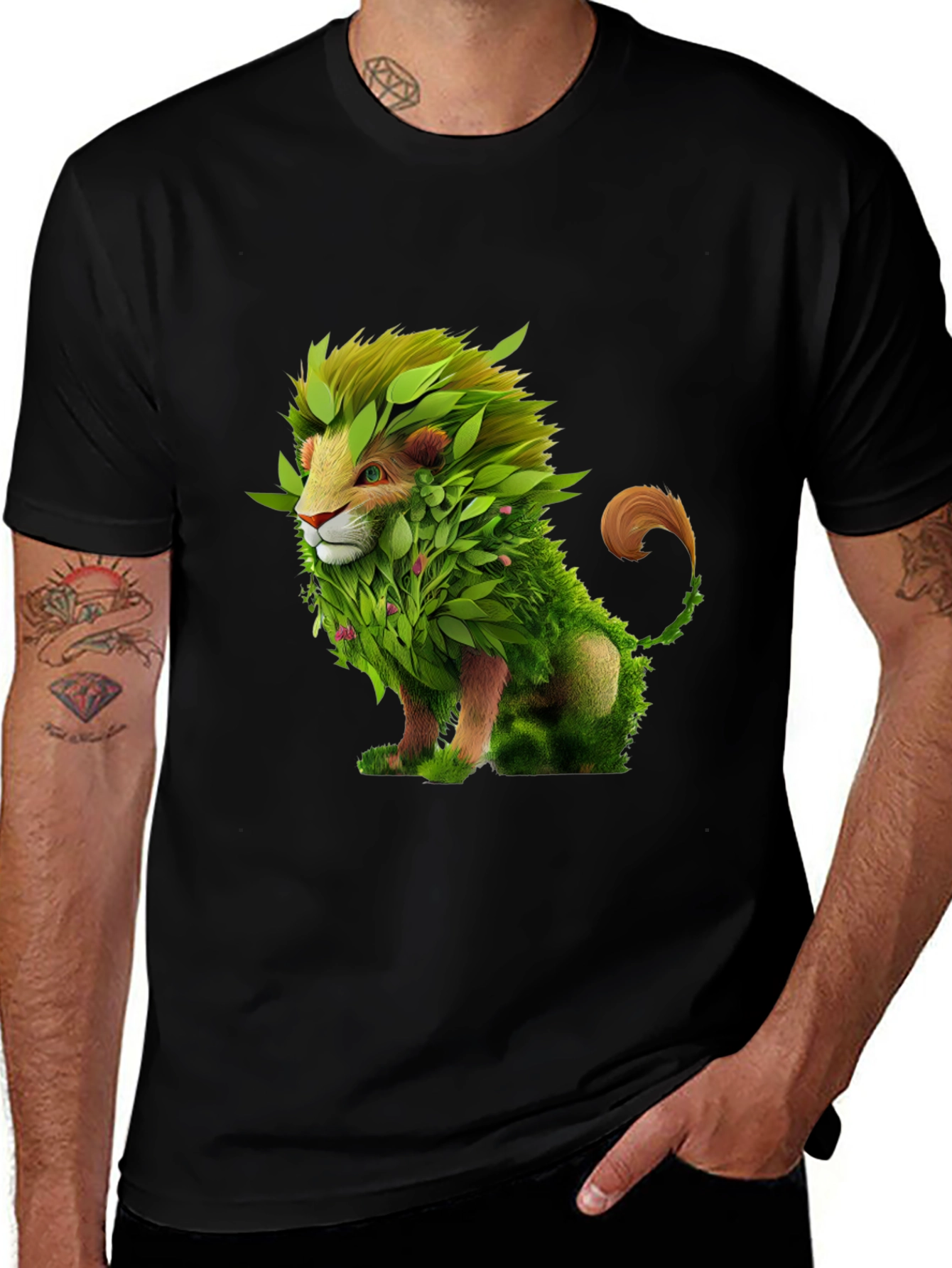 Variant 8 of Nature Lion Graphic T-Shirt - Unique Leaf Design