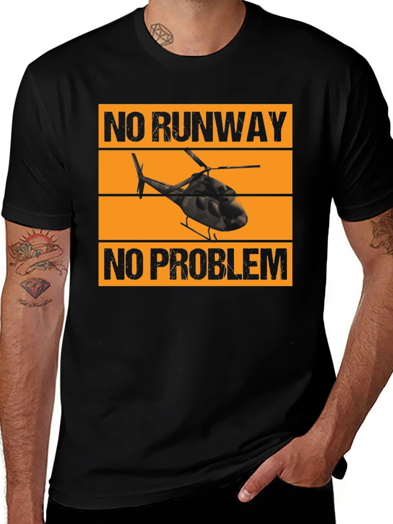 Variant 14 of No Runway No Problem Graphic T-Shirt Helicopter Design