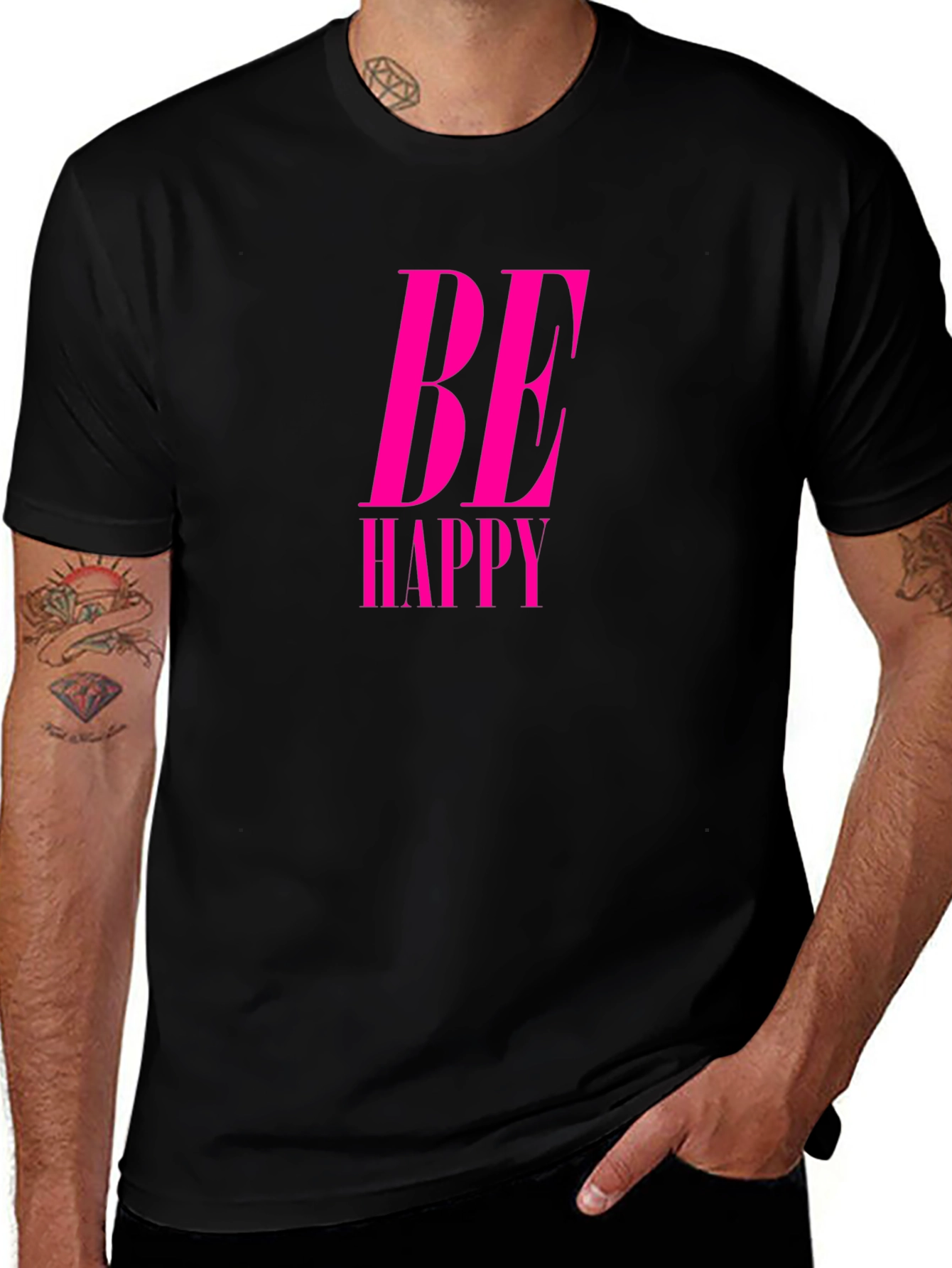 Be Happy Pink Graphic Black Tee