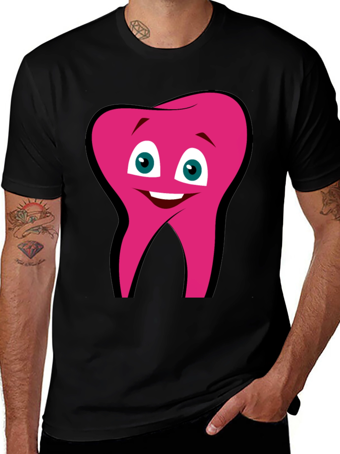 Variant 23 of Pink Tooth Graphic Black T-Shirt