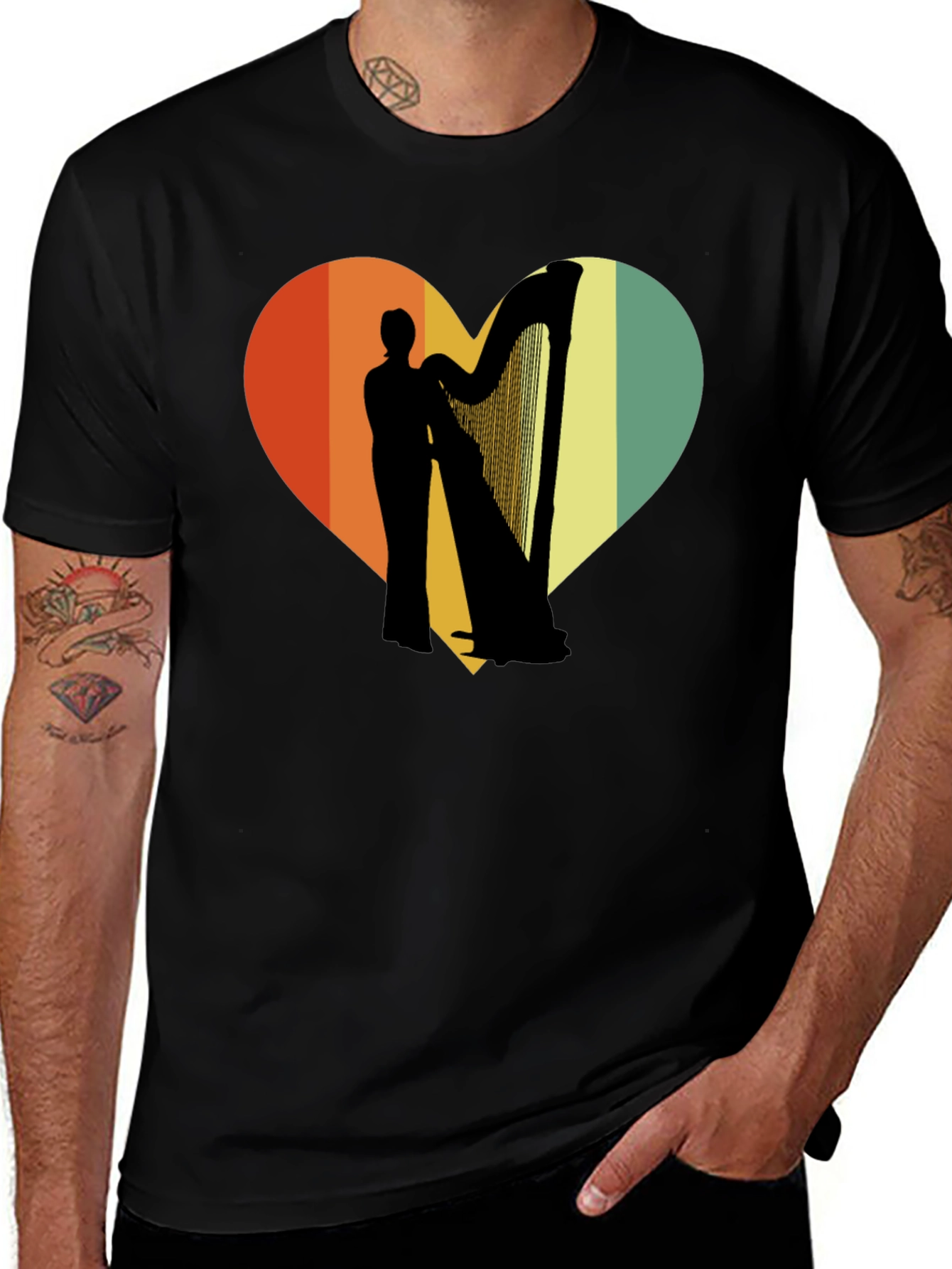 Variant 21 of Harp Player Heart Graphic T-Shirt - Retro Style