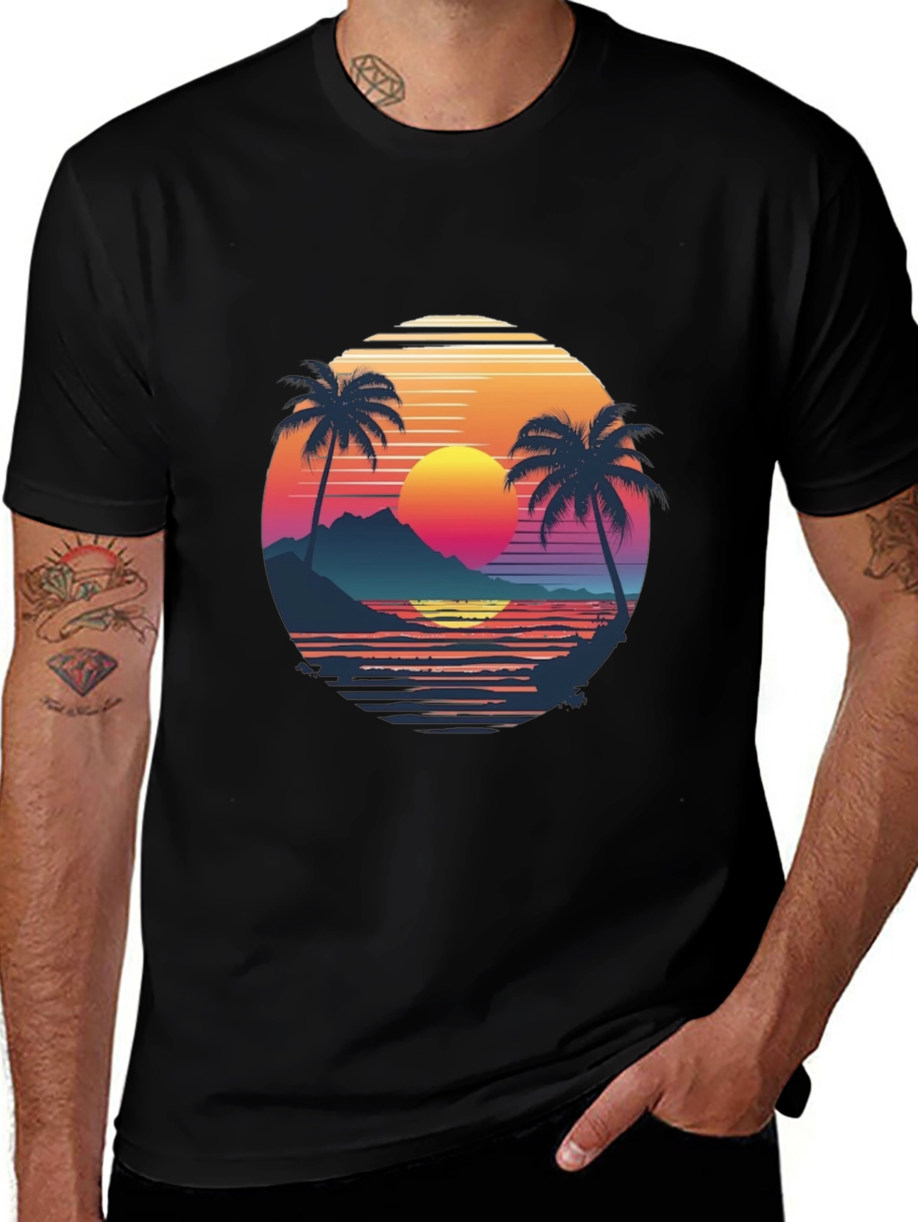 Variant 6 of Retro Sunset Palm Tree Graphic Tee