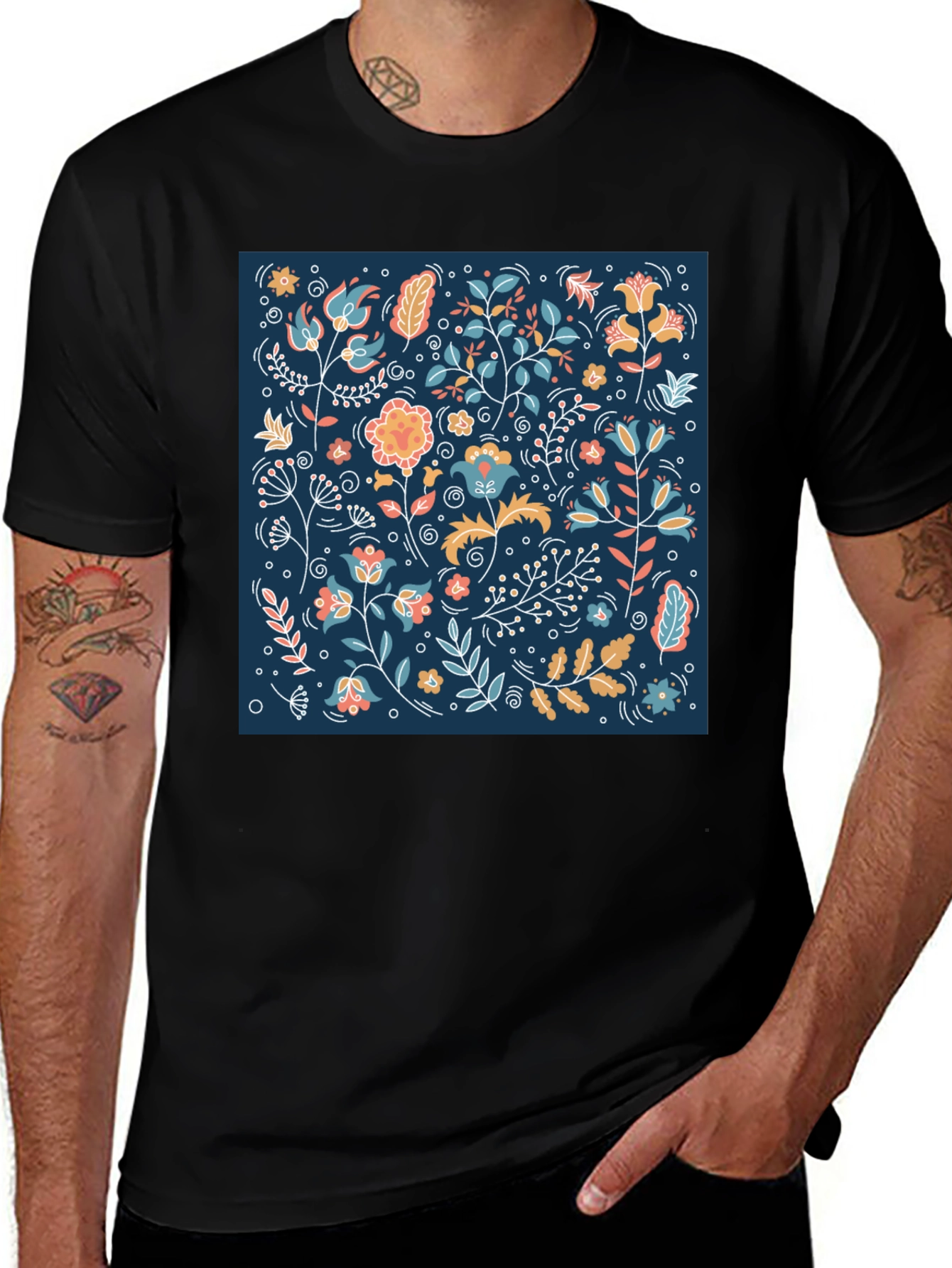 Variant 16 of Floral Pattern Black T-Shirt