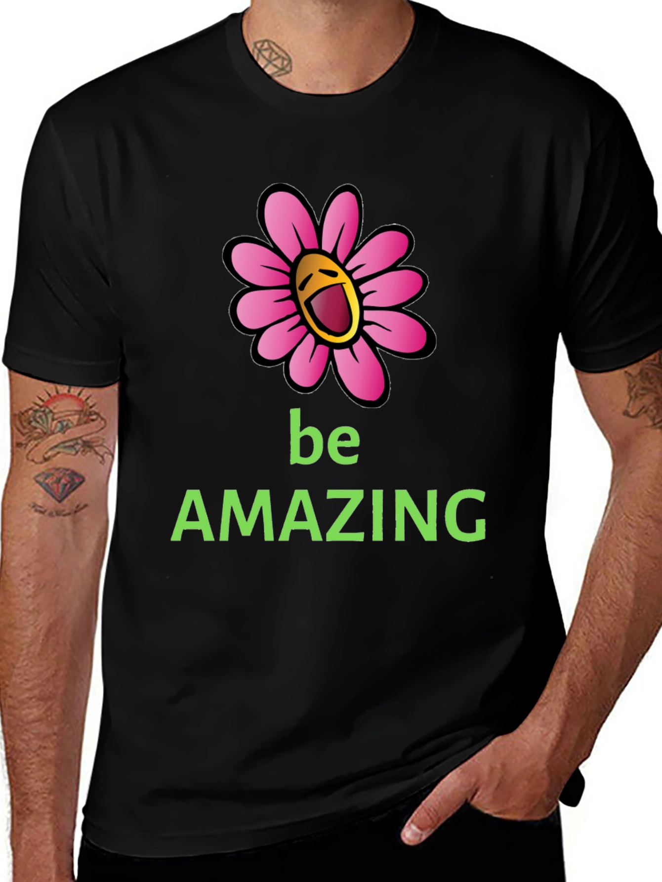 Variant 22 of Be Amazing Graphic Tee - Smiling Flower Design