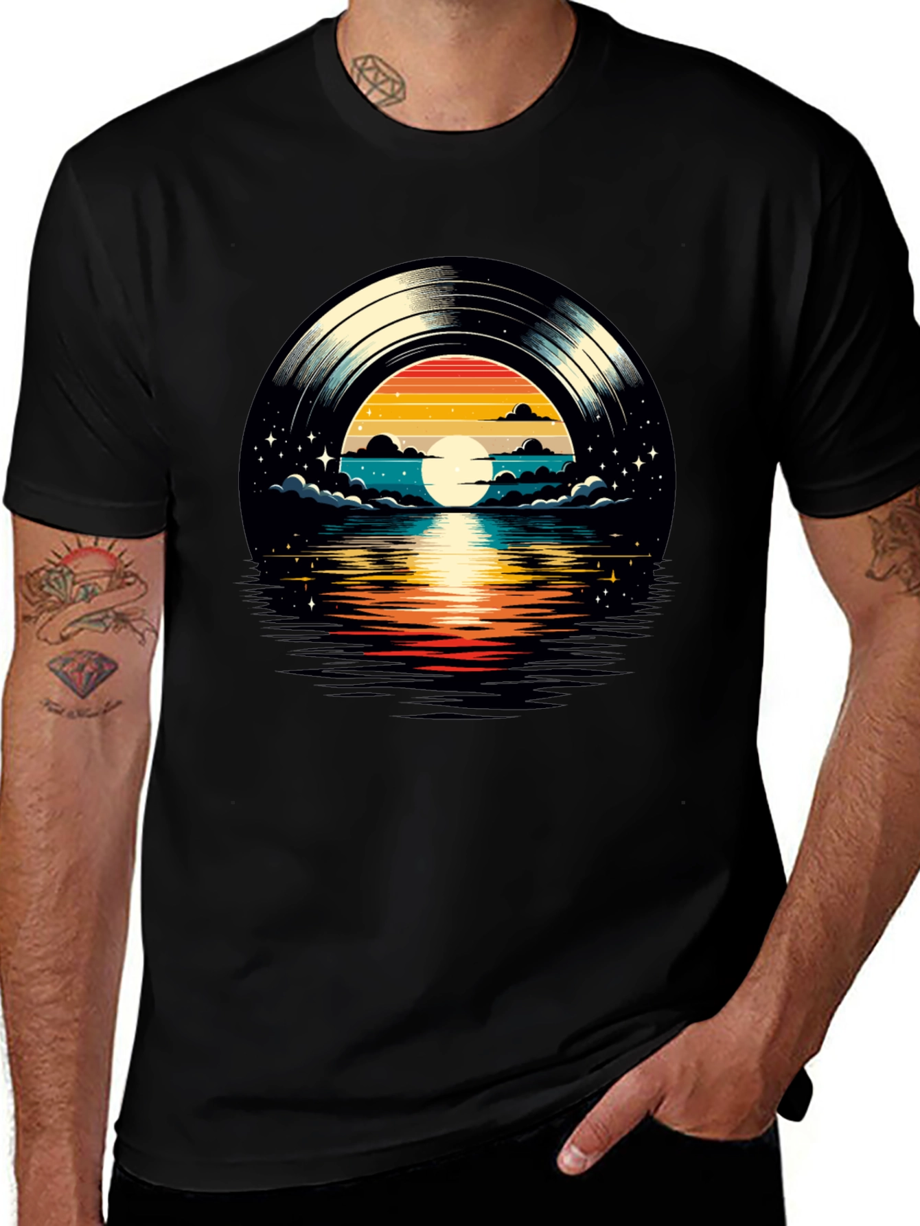 Variant 19 of Sunset Vinyl Record Graphic Tee