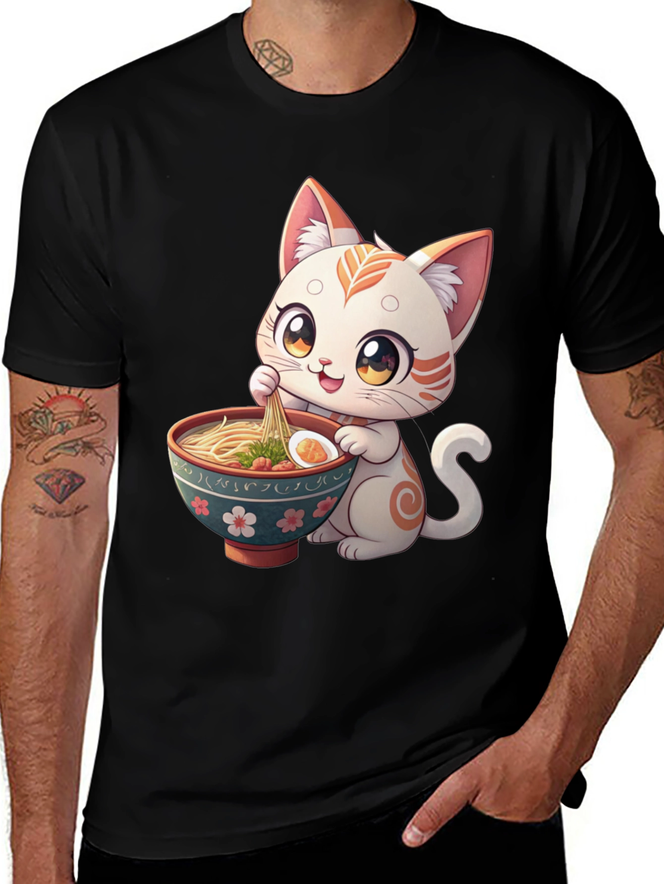 Variant 8 of Cute Cat Ramen T-Shirt - Kawaii Kitten Eating Noodles Tee