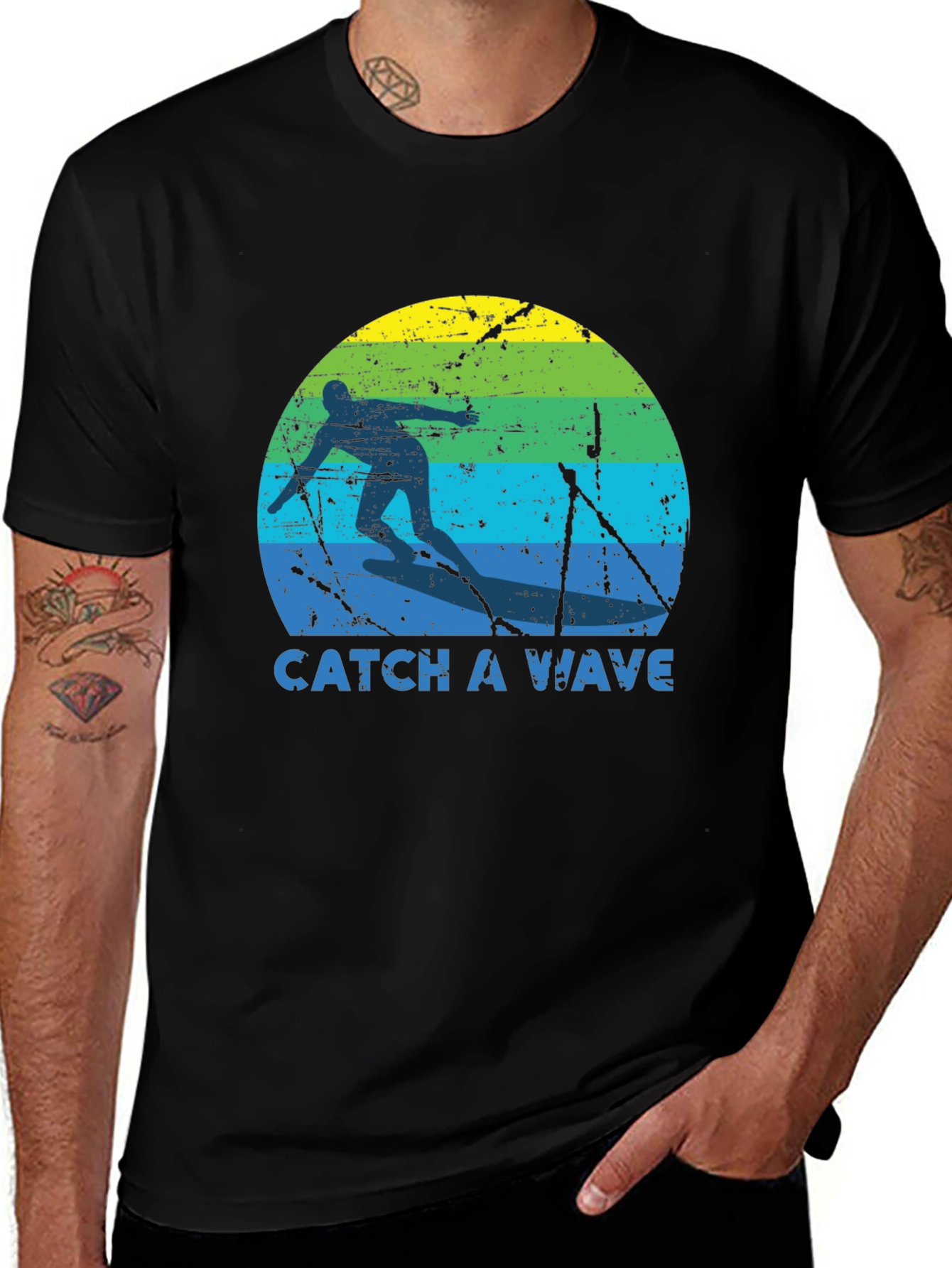 Variant 6 of Catch A Wave Graphic Black T-Shirt