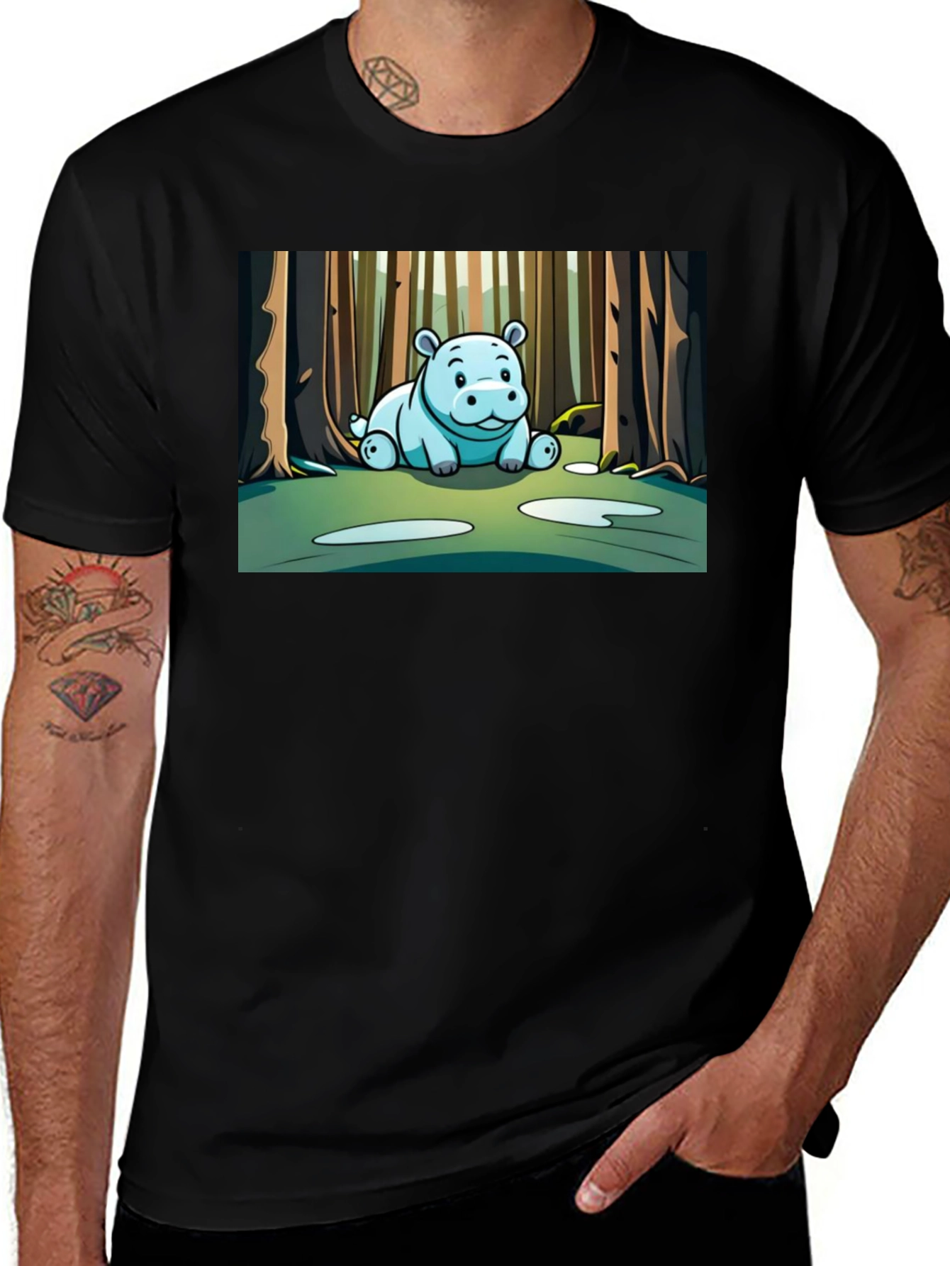 Variant 3 of Cute Hippo Cartoon Forest T-Shirt
