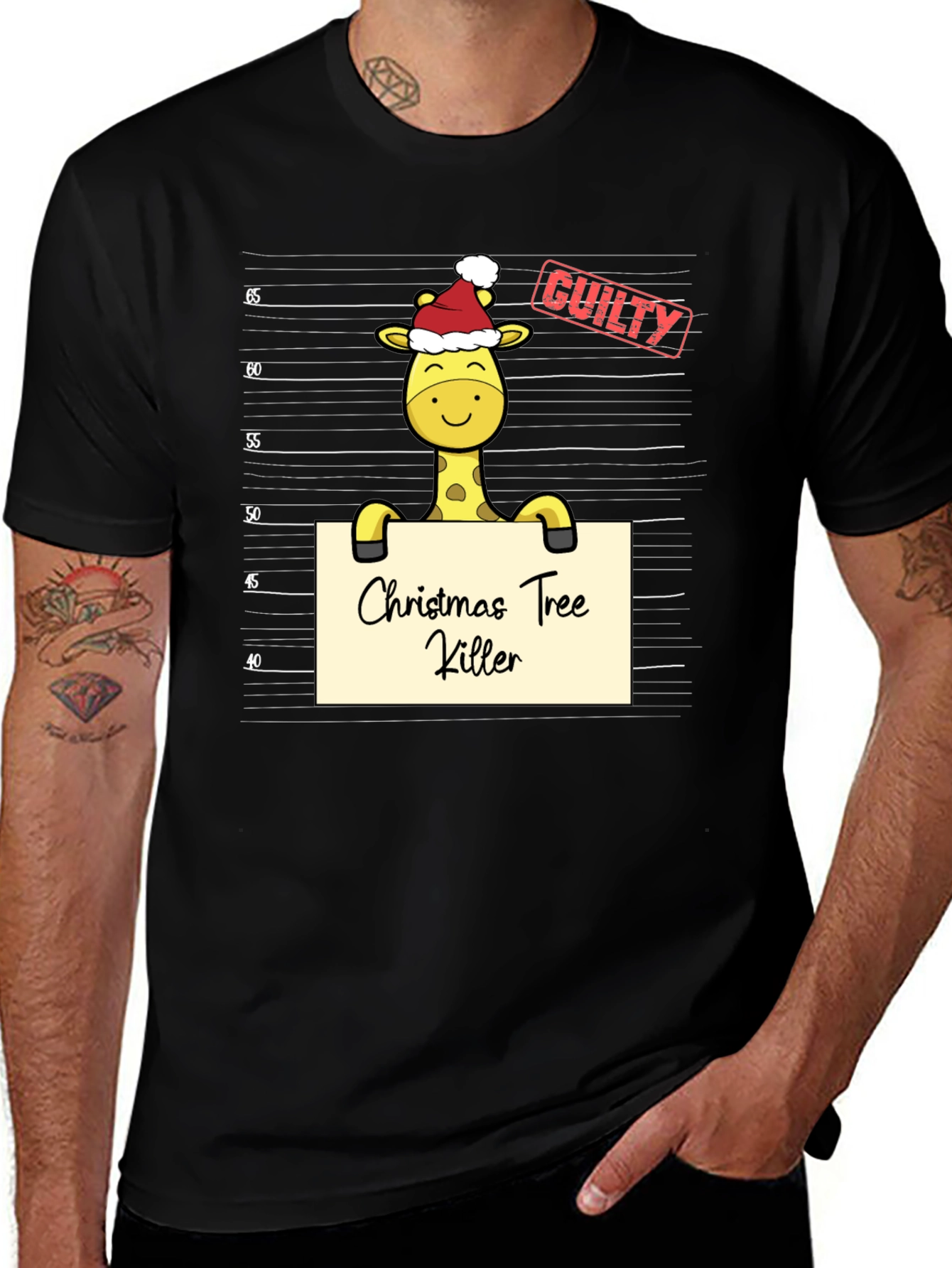 Christmas Giraffe Mugshot T-Shirt