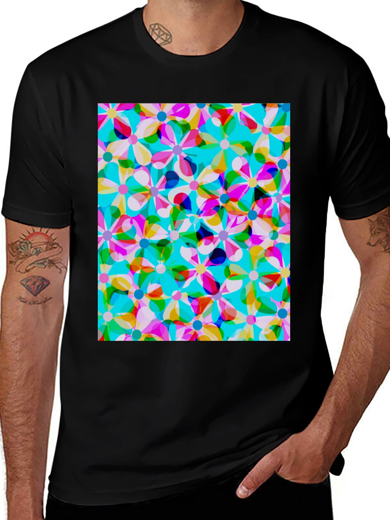 Variant 9 of Floral Psychedelic Black T-Shirt
