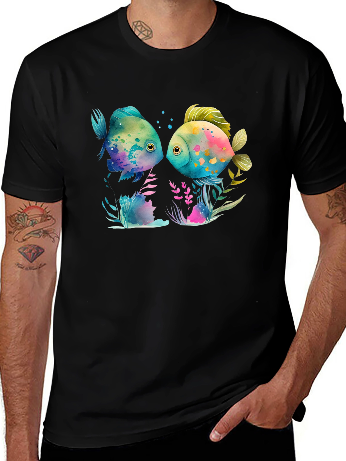 Variant 15 of Watercolor Fish Graphic Tee - Black