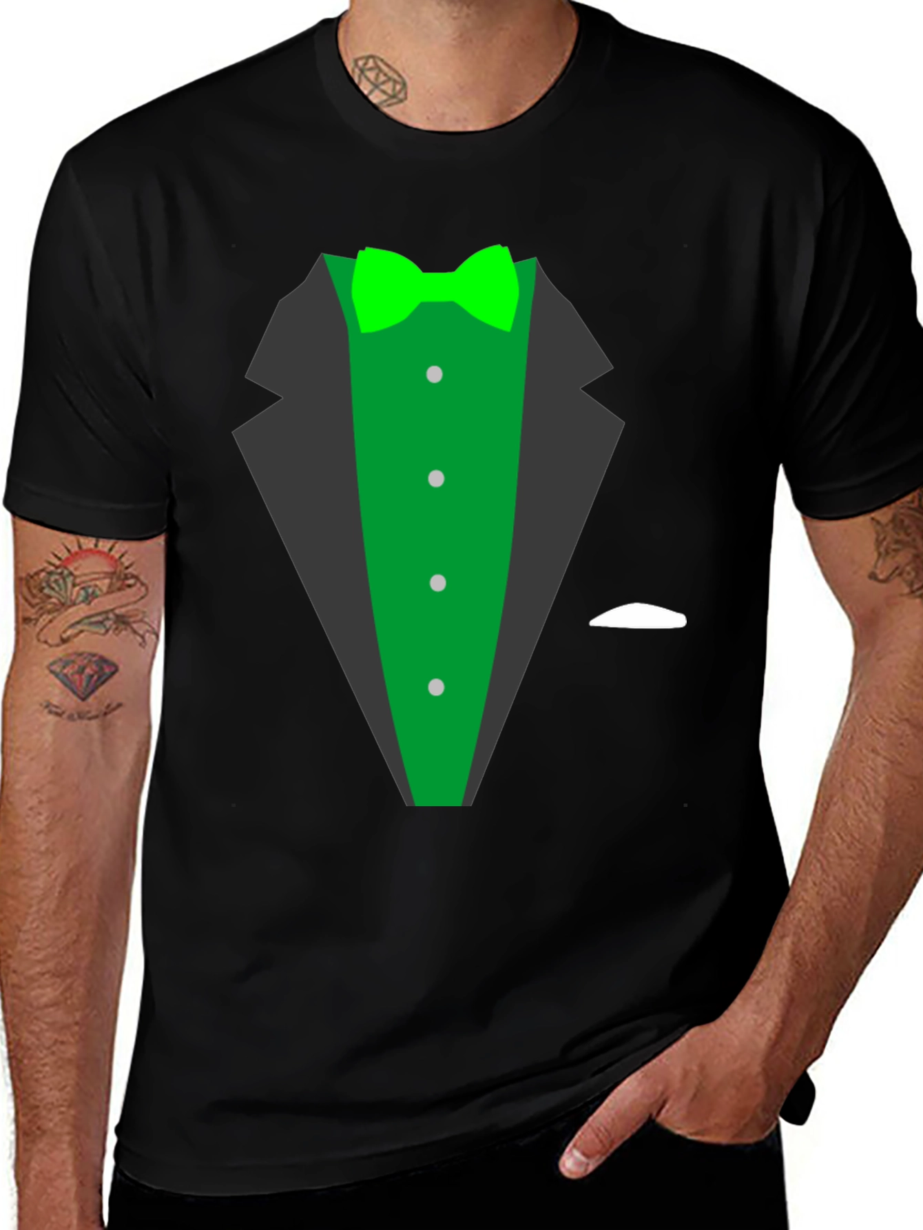 Variant 6 of Tuxedo T-Shirt - Green Bow Tie & Cummerbund Design