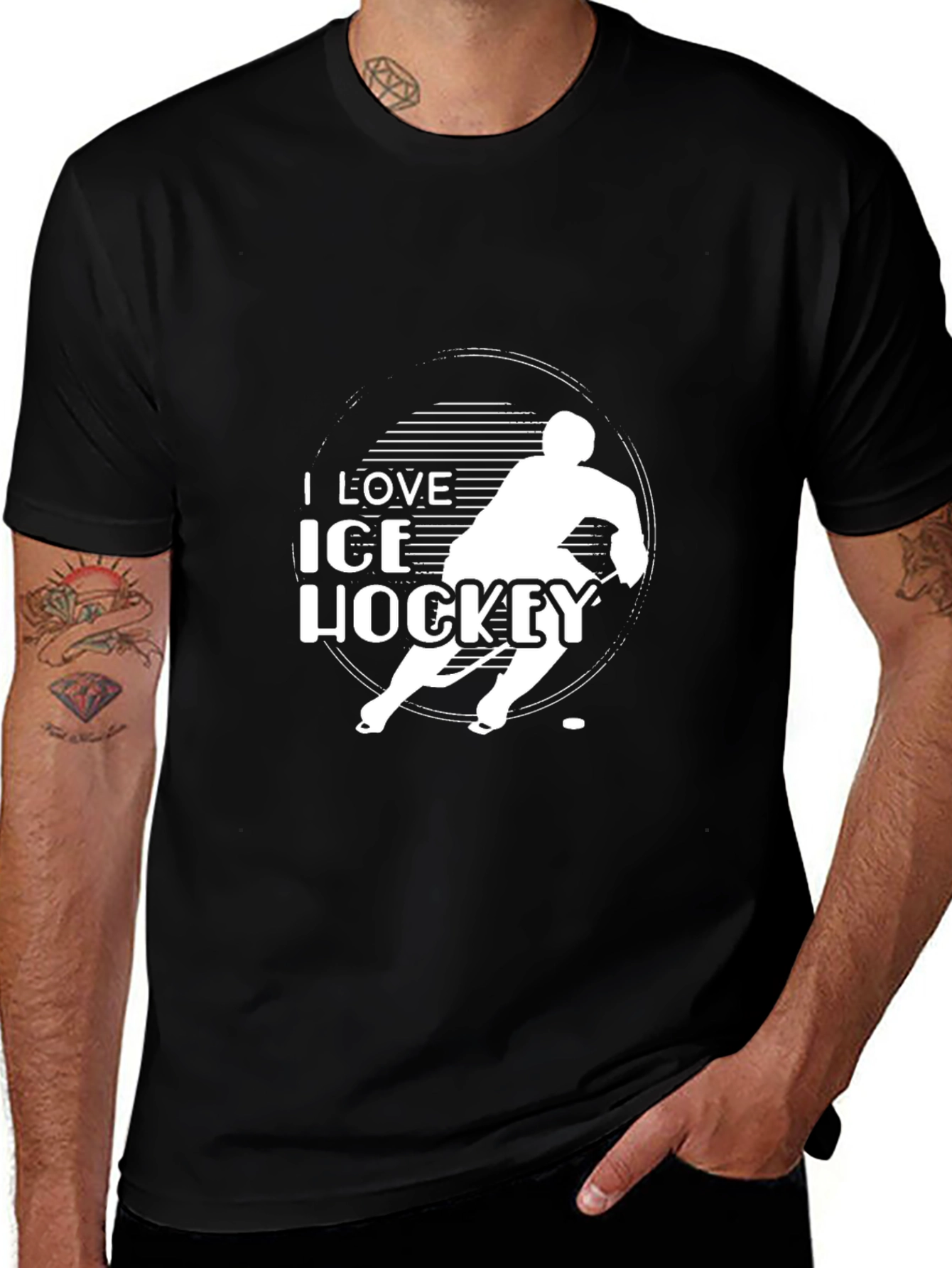 Variant 13 of I Love Ice Hockey Graphic Tee - Black Casual Shirt