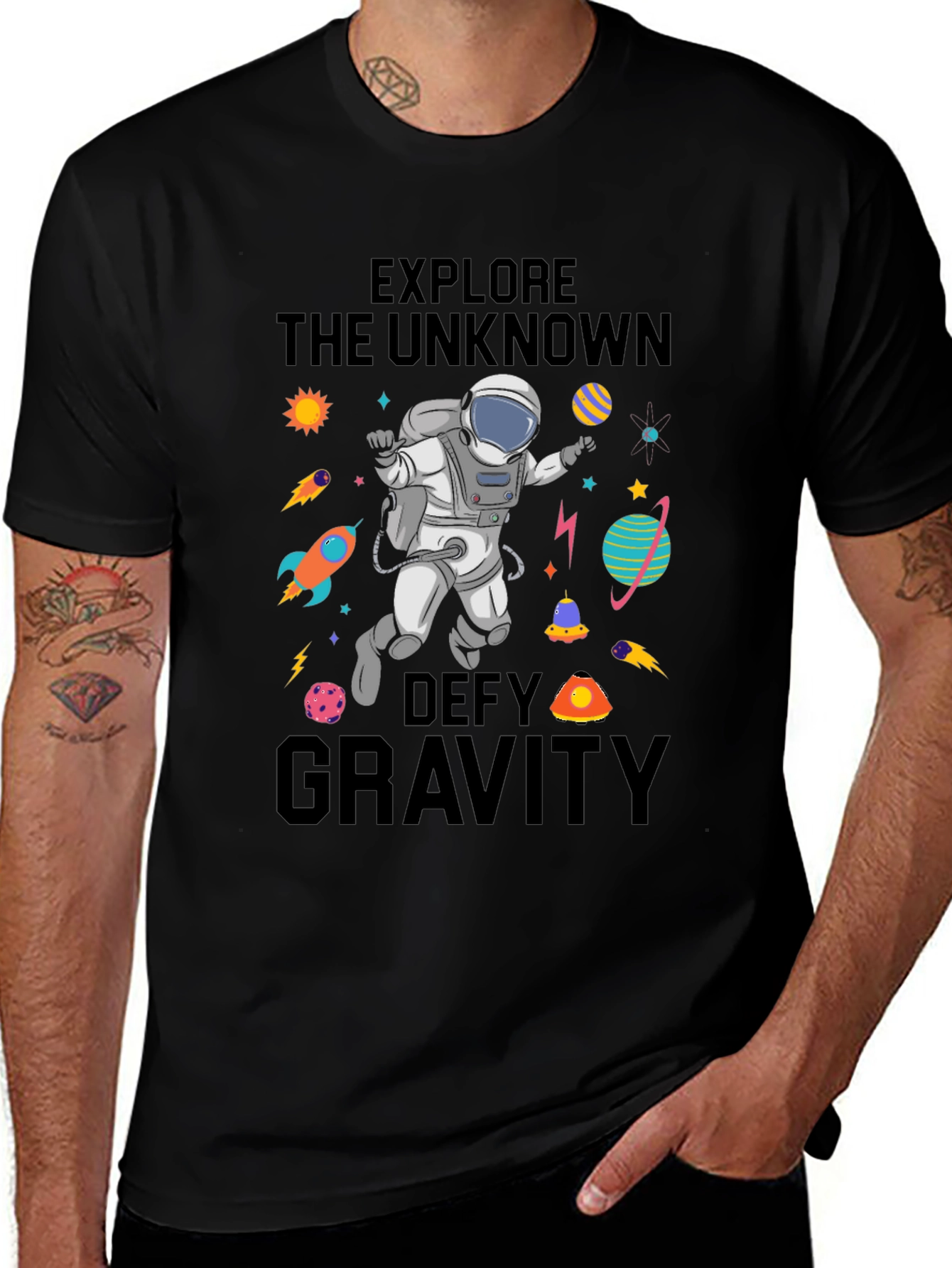 Variant 2 of Explore The Unknown Defy Gravity Astronaut T-Shirt