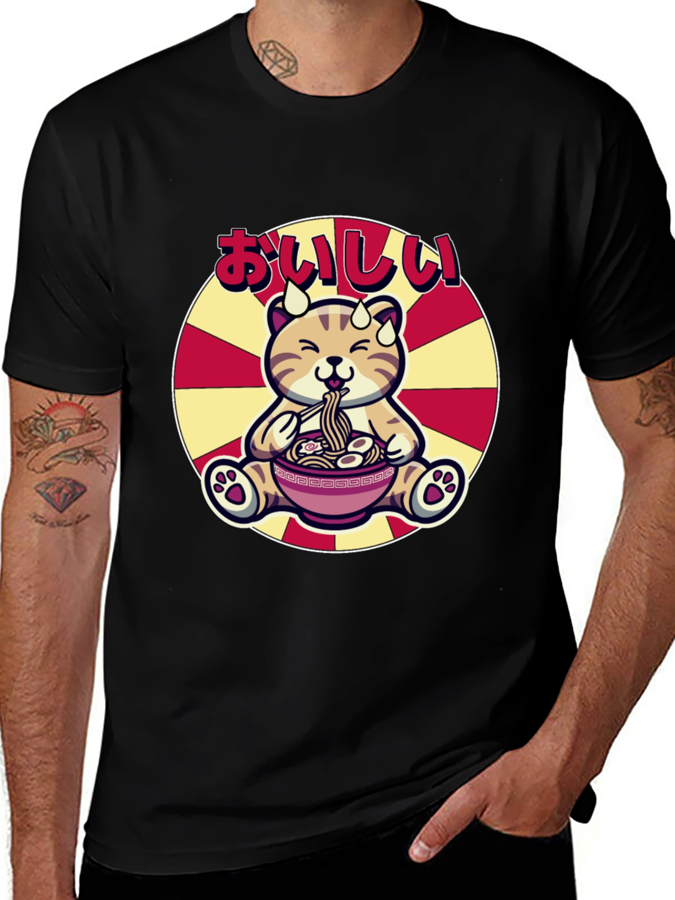 Variant 3 of Cute Ramen Cat T-Shirt - Delicious Graphic Tee