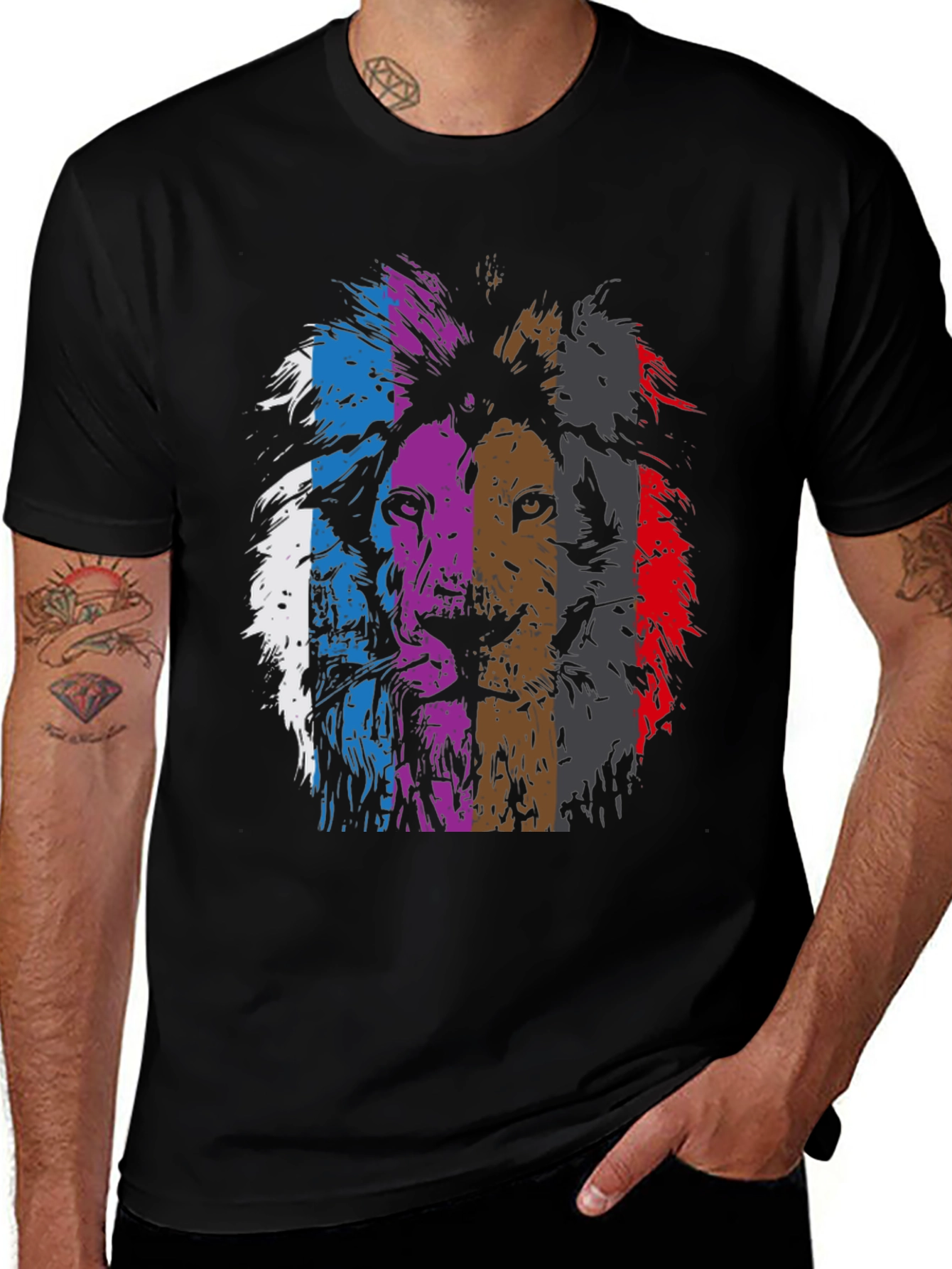 Variant 6 of Lion Graphic Print Men's Black T-Shirt