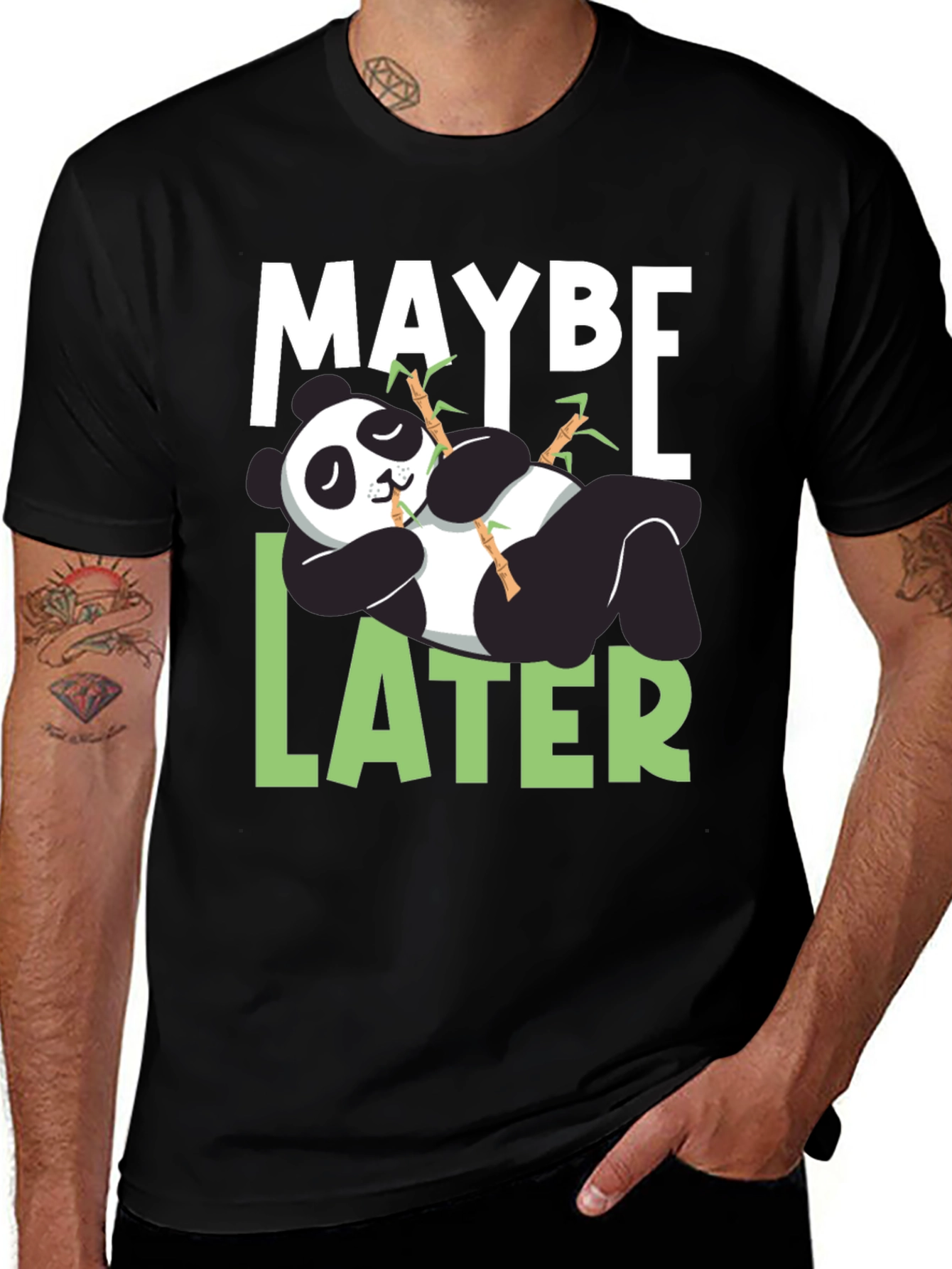 Variant 5 of Lazy Panda Graphic T-Shirt - Maybe Later Black Tee