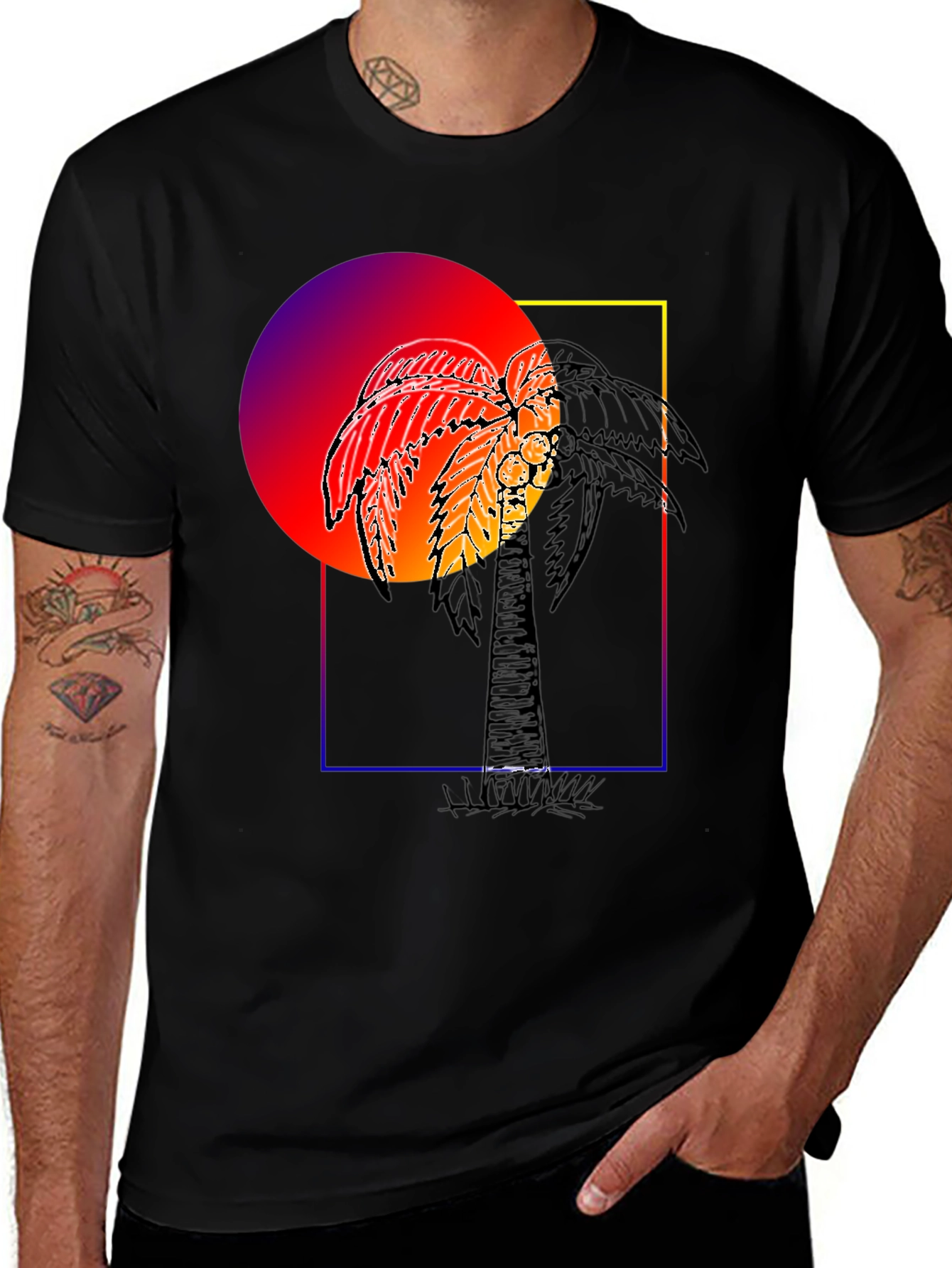 Sunset Palm Graphic Tee - Black Cotton Blend