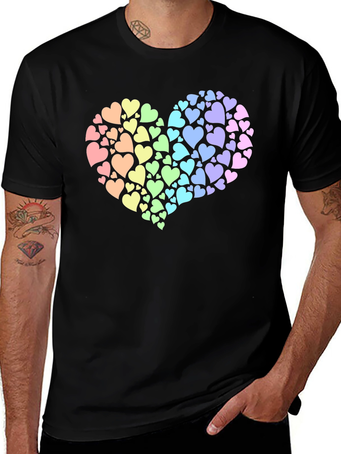 Variant 7 of Rainbow Heart Graphic Tee - Black T-Shirt