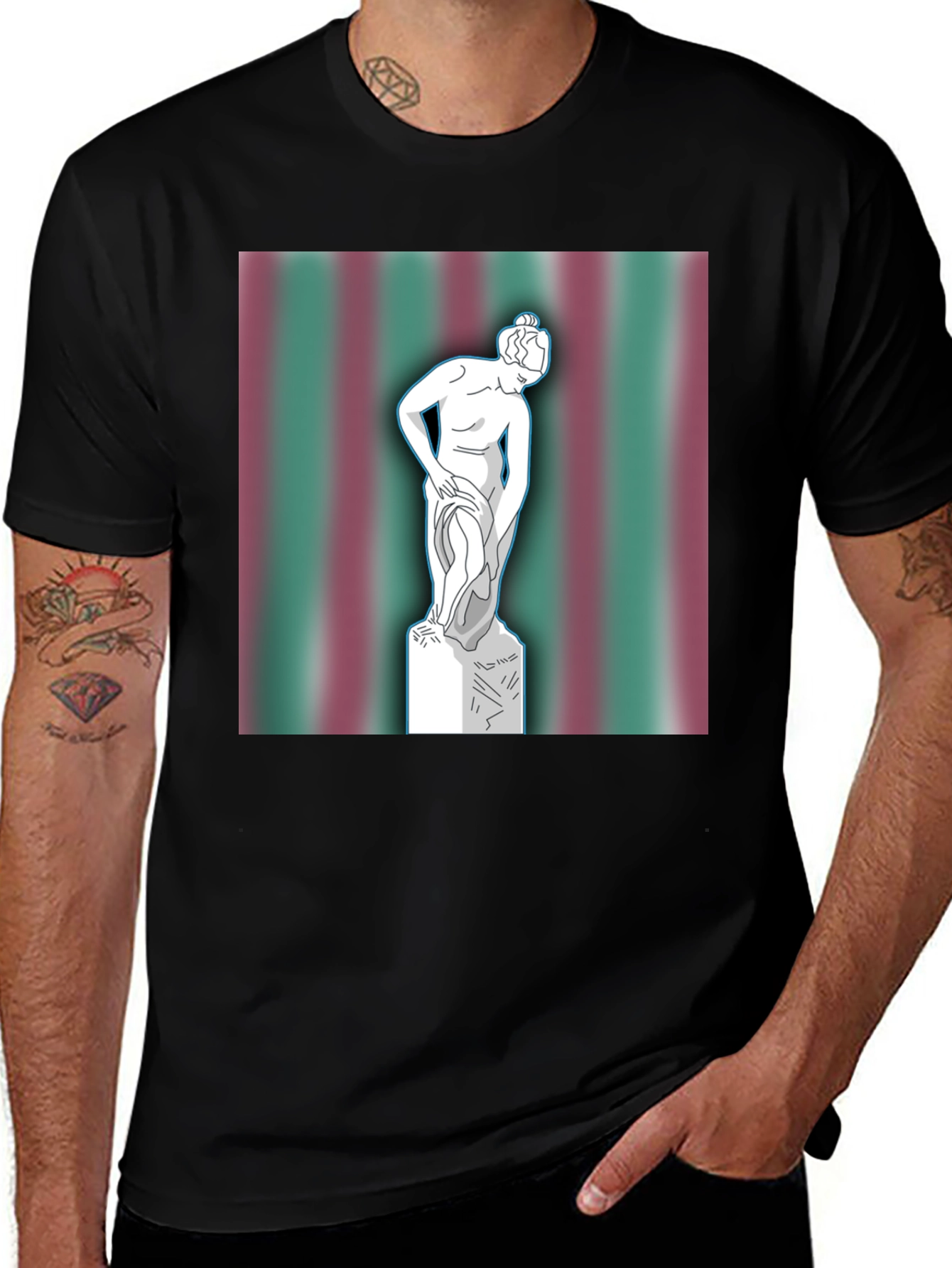 Black Statue Graphic Tee - Classic Art on Black Cotton T-Shirt main image