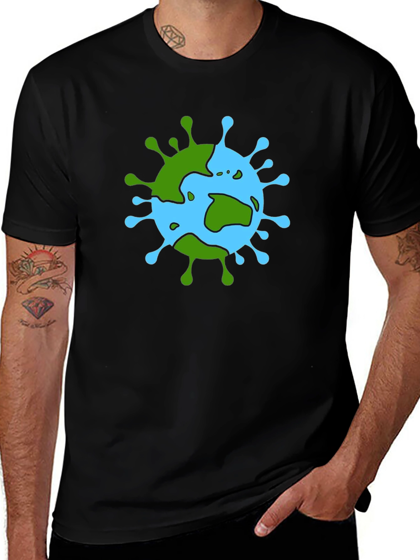 Variant 3 of Earth Virus Graphic T-Shirt - Black Cotton Tee