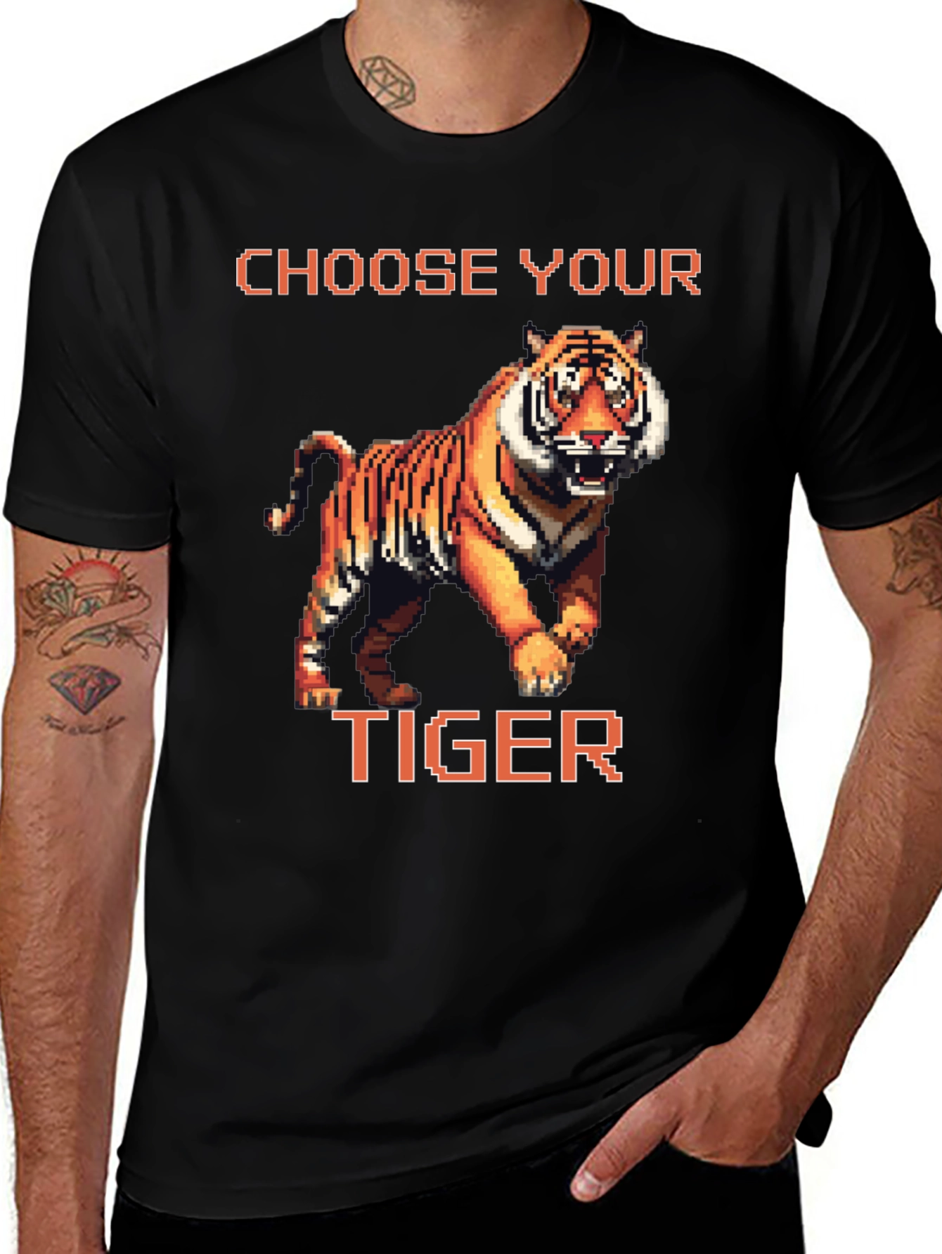 Variant 25 of Choose Your Tiger Graphic Tee - Retro 8-Bit Style