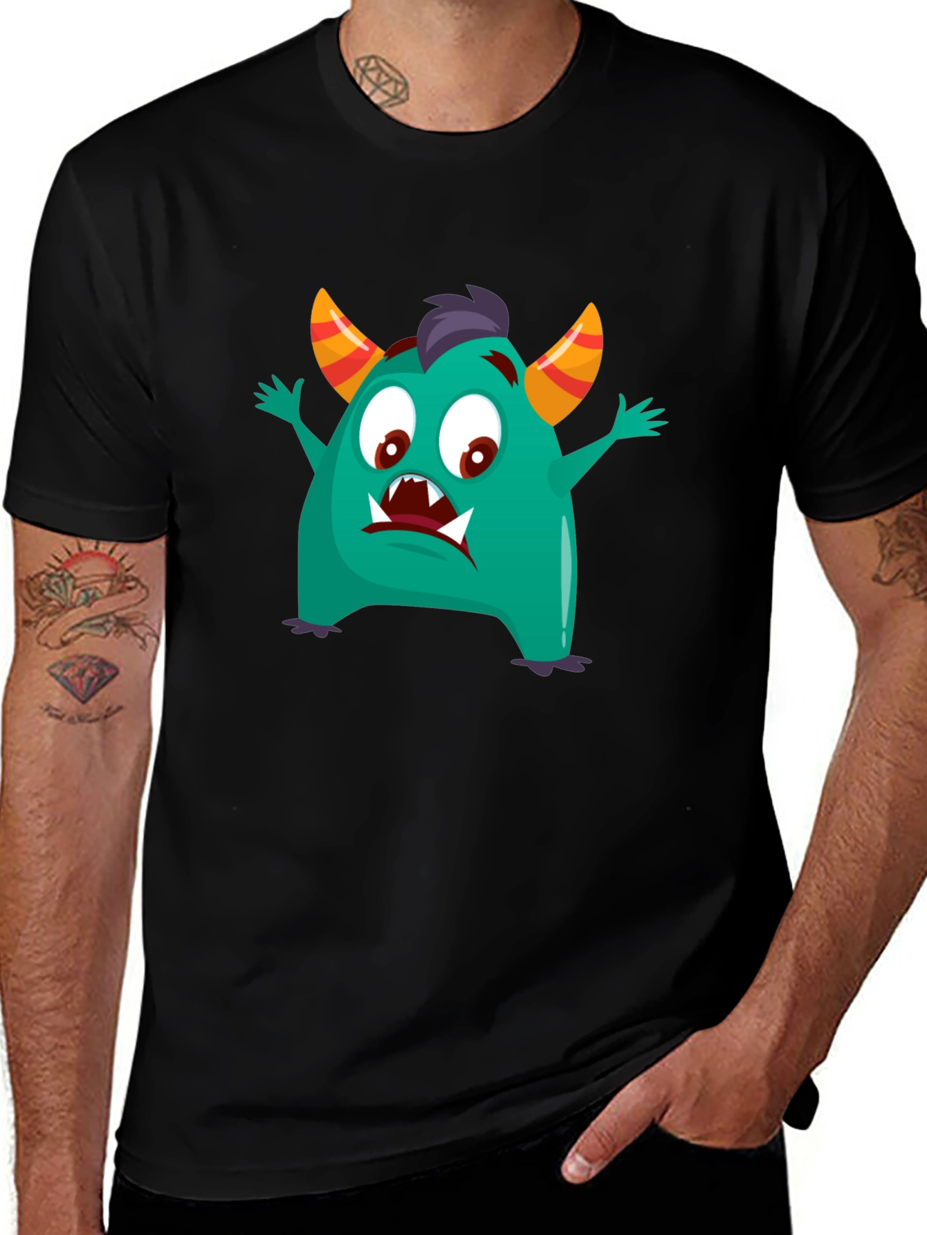 Variant 21 of Fun Monster Graphic Tee - Black Cotton