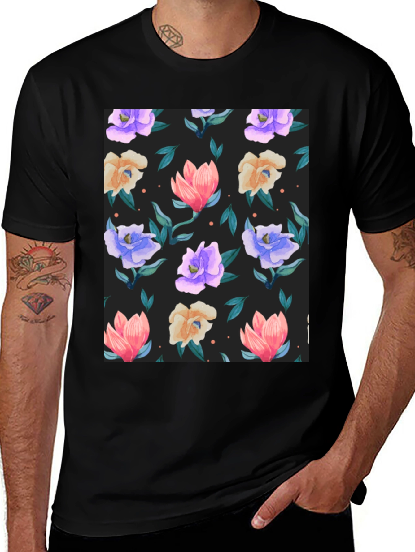 Variant 27 of Floral Print Black T-Shirt