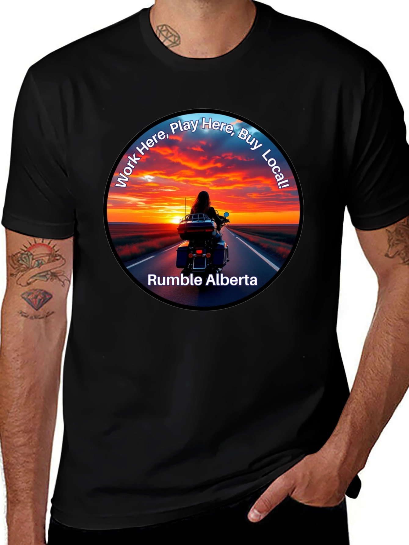 Variant 22 of Rumble Alberta Motorcycle T-Shirt - Work, Play, Buy Local