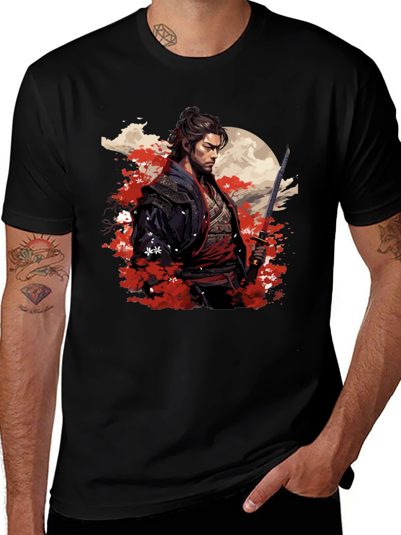 Variant 12 of Samurai Graphic Tee - Men's Black T-Shirt
