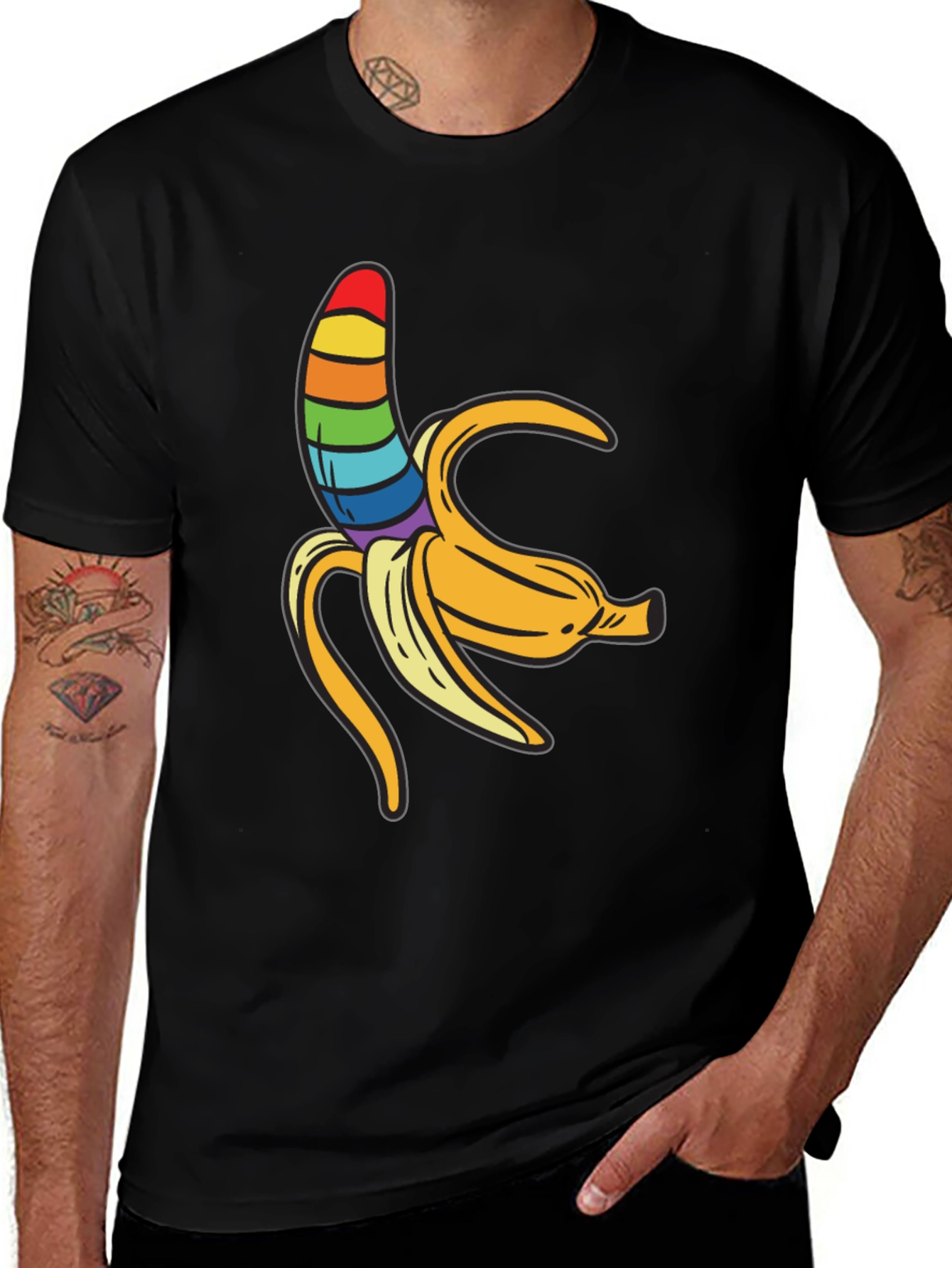 Variant 27 of Rainbow Banana Graphic Tee - Unisex Black Shirt