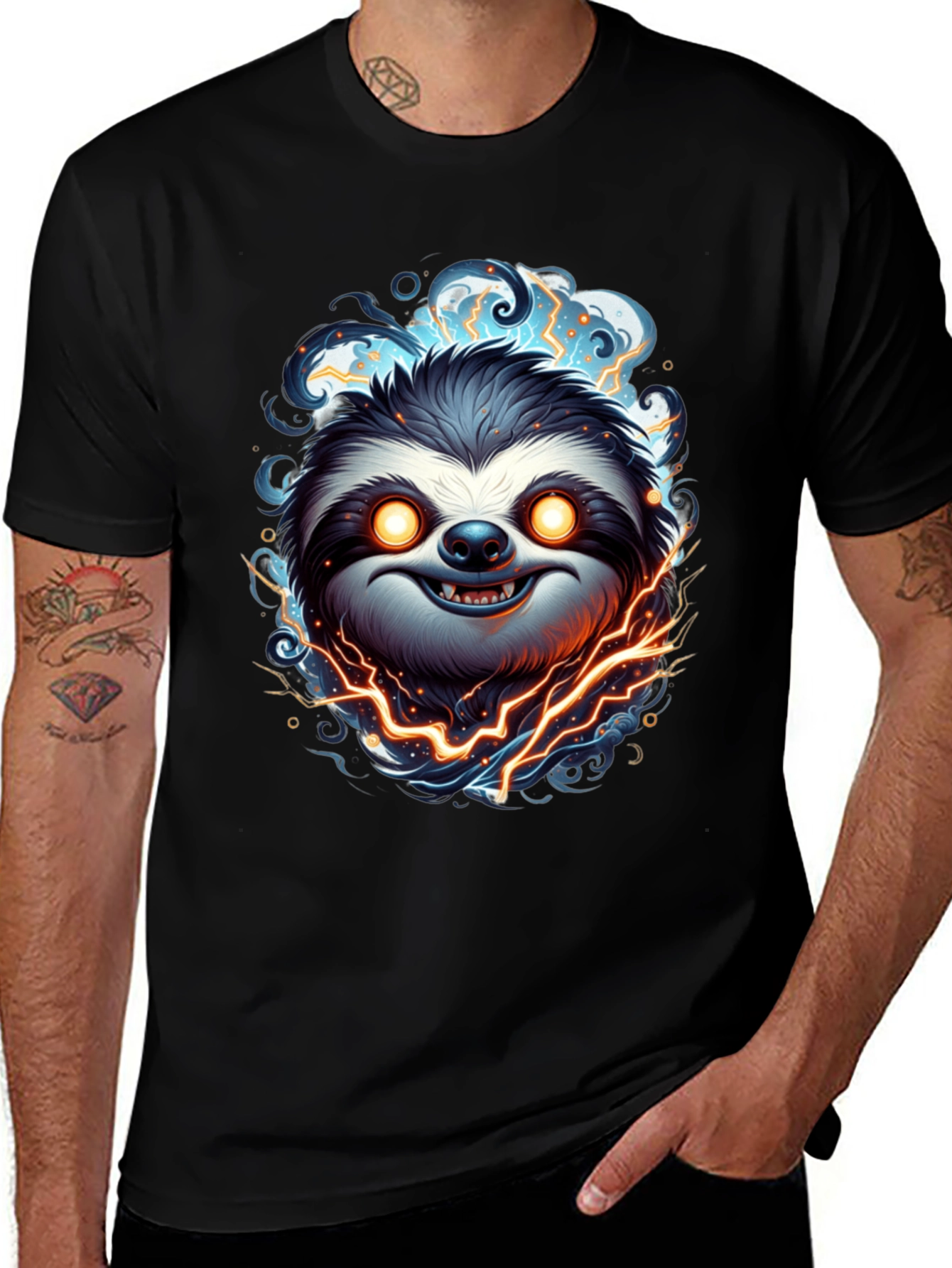 Variant 11 of Electric Sloth Graphic Tee - Men's Black T-Shirt