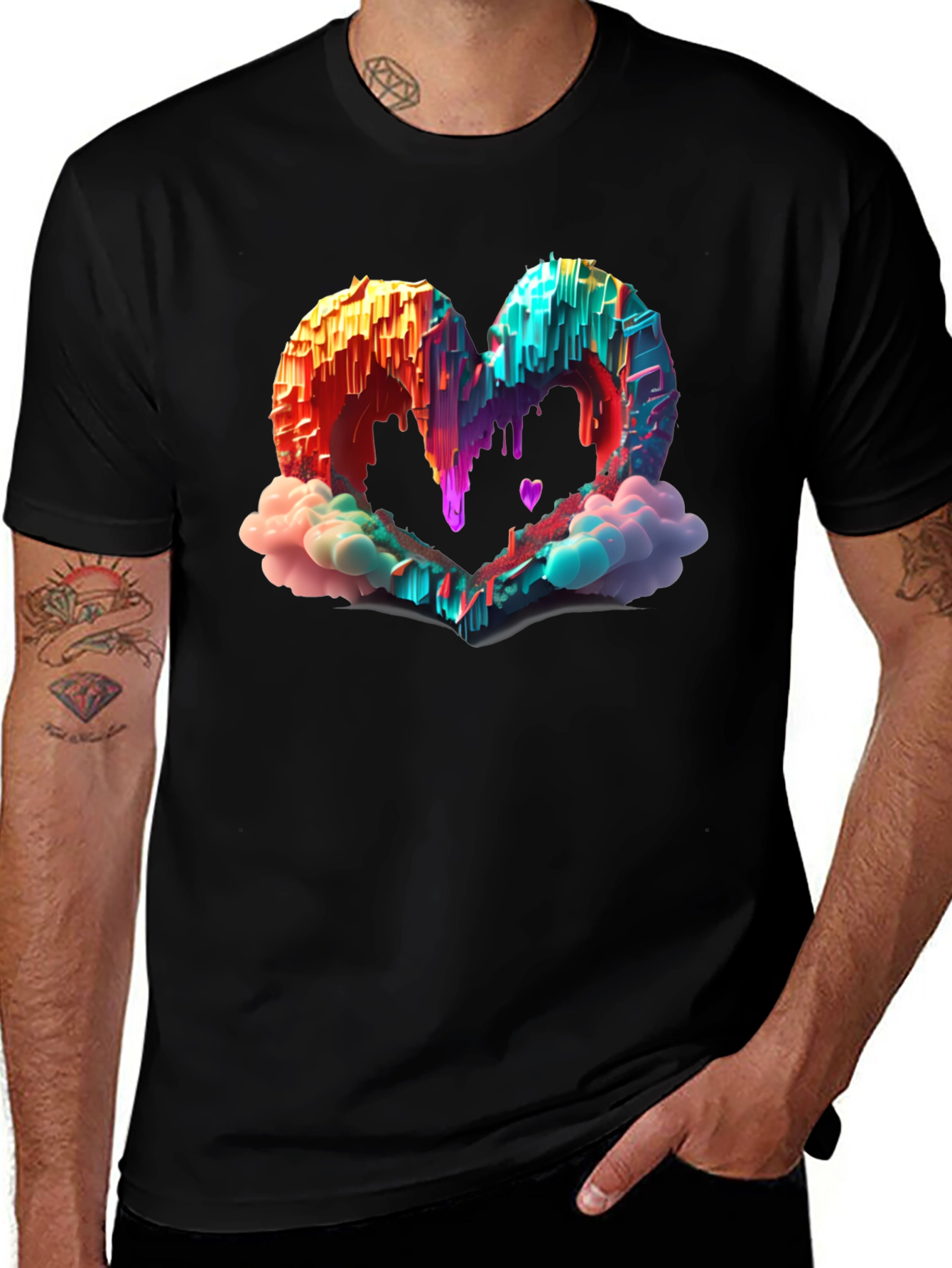 Heart Cloud Drip Graphic Tee - Trendy Style