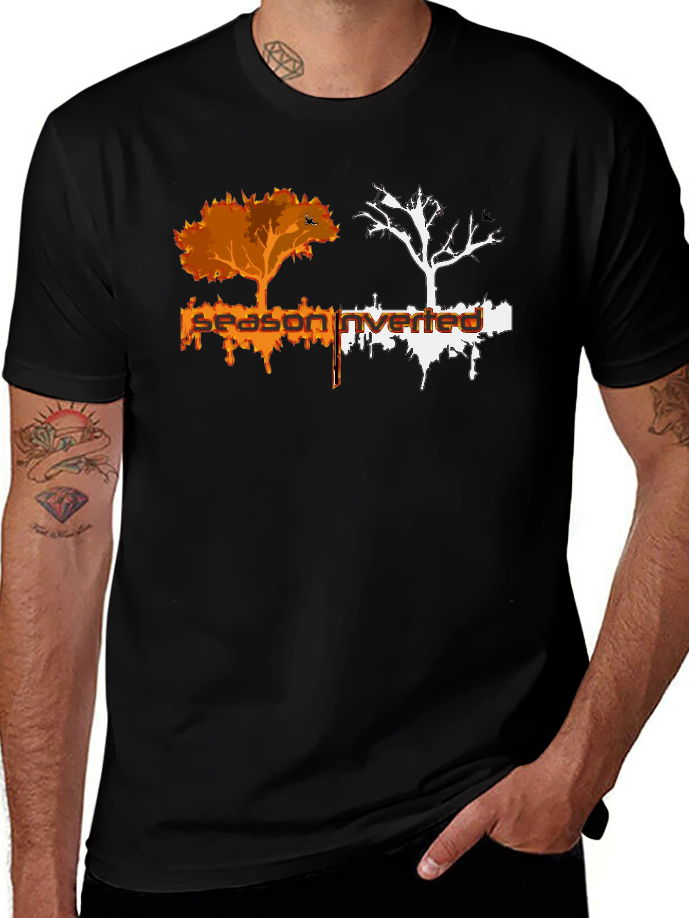 Variant 7 of Inverted Season Tree Graphic Black T-Shirt