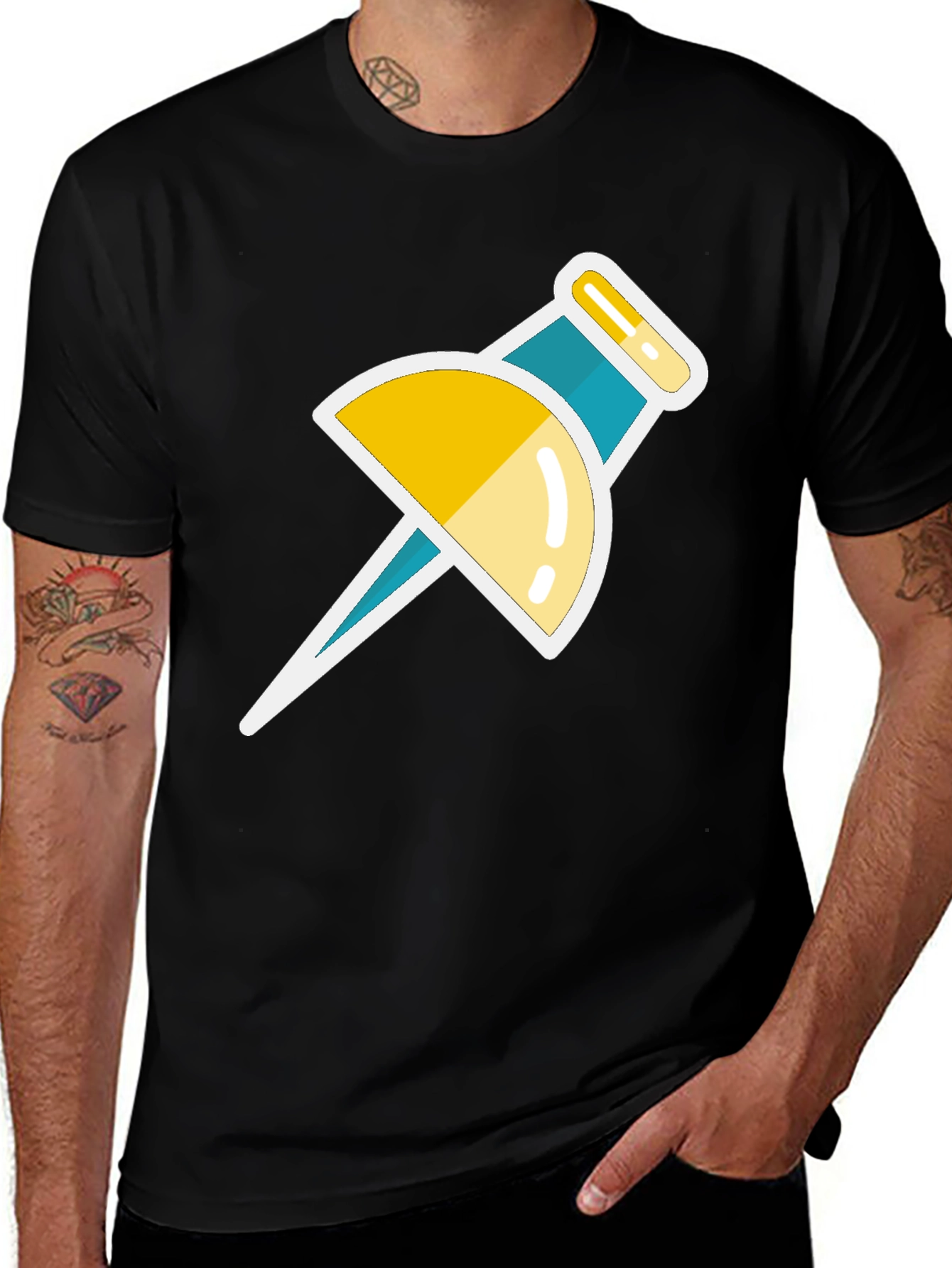 Variant 21 of Trendy Push Pin Graphic Tee - Black Casual T-Shirt