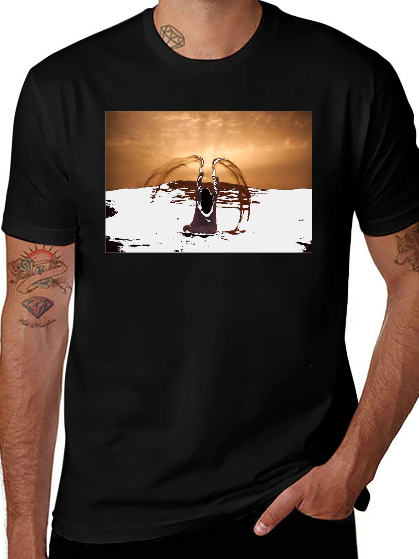 Sunset Angel Graphic Tee - Unique Black T-Shirt