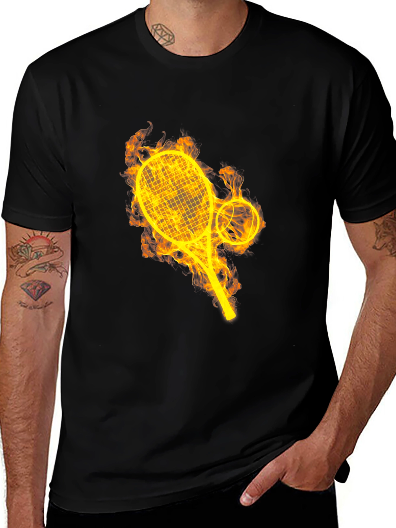 Variant 9 of Fiery Tennis Racket Graphic Tee