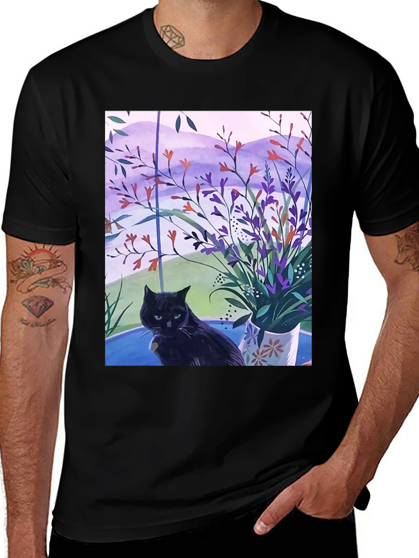 Variant 14 of Black Cat Floral Window T-Shirt